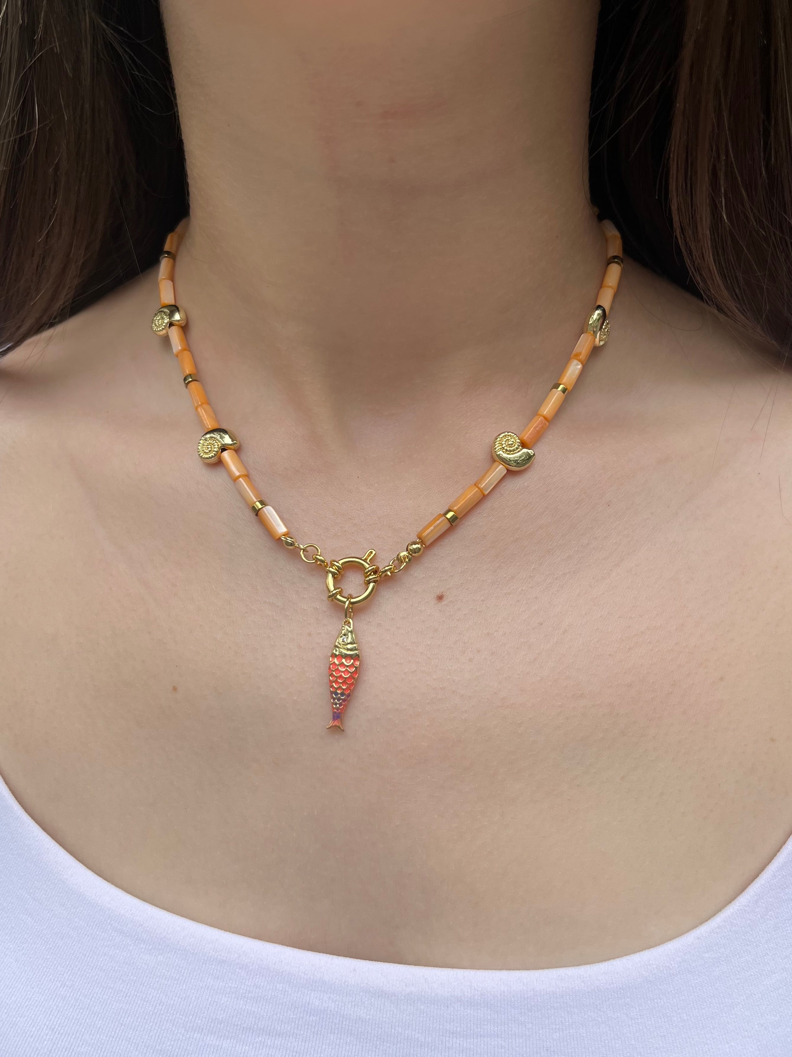 Natural Shell Necklace with Conch/Star/Fish Charm, 18K Gold Plated