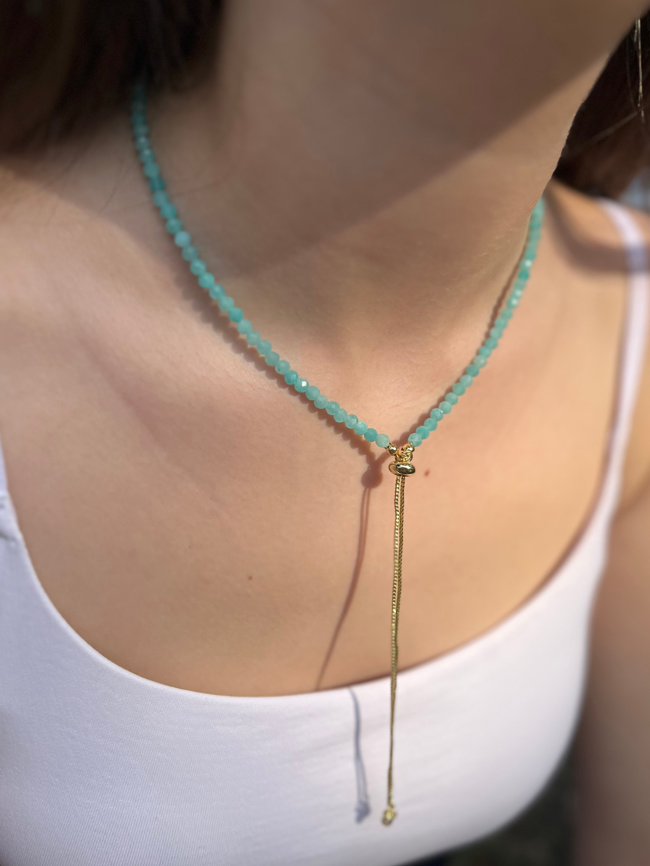 Set: Natural Amazonite Y-Necklace & Earrings