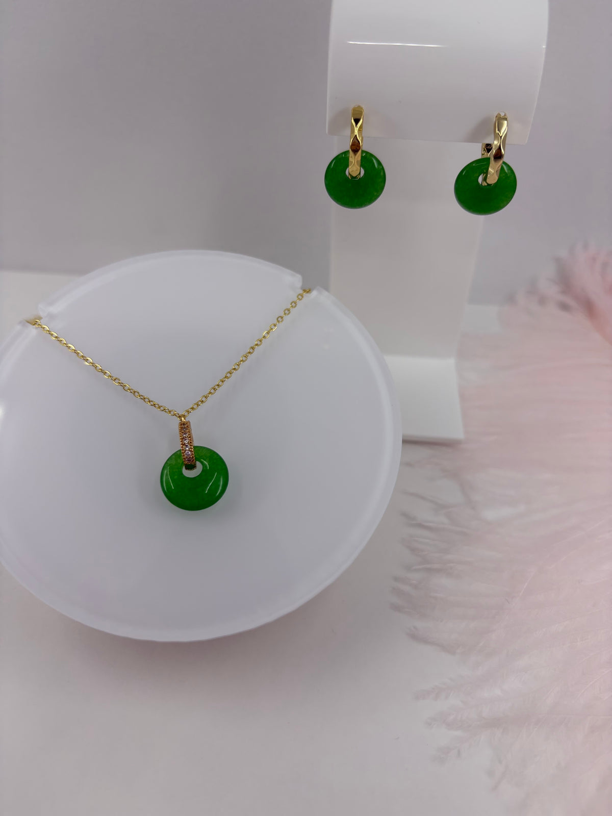 Malaysia Jade Donut Earrings and Necklace
