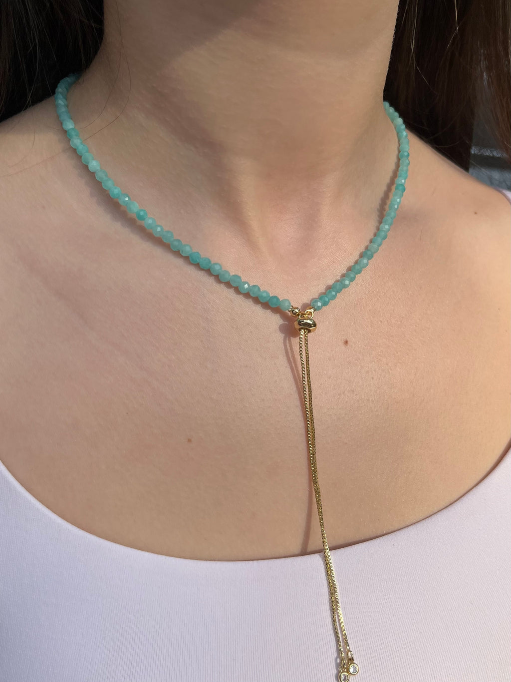 Set: Natural Amazonite Y-Necklace & Earrings