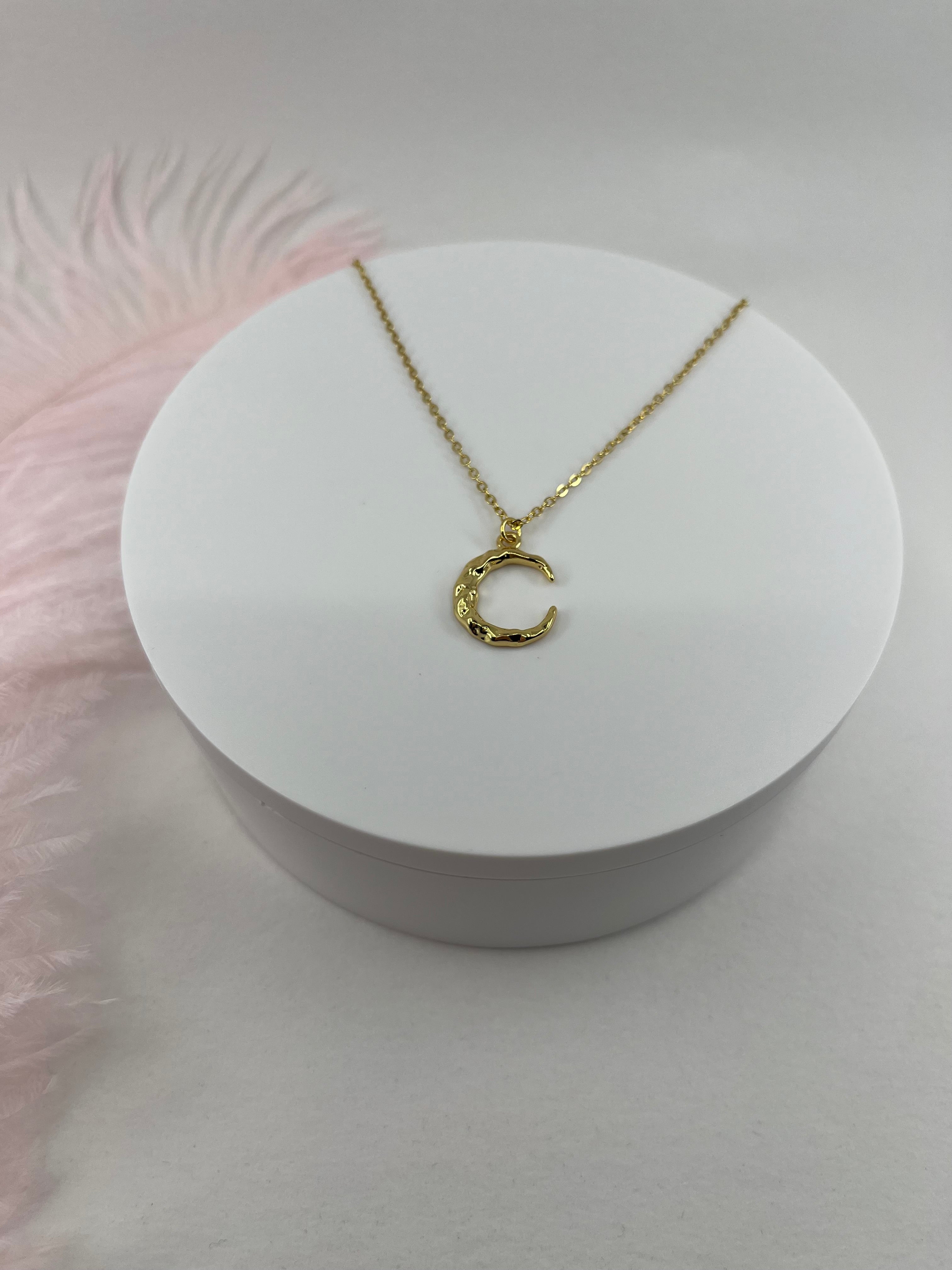 Crescent Moon Choker Necklace, Real 14K Gold Plated