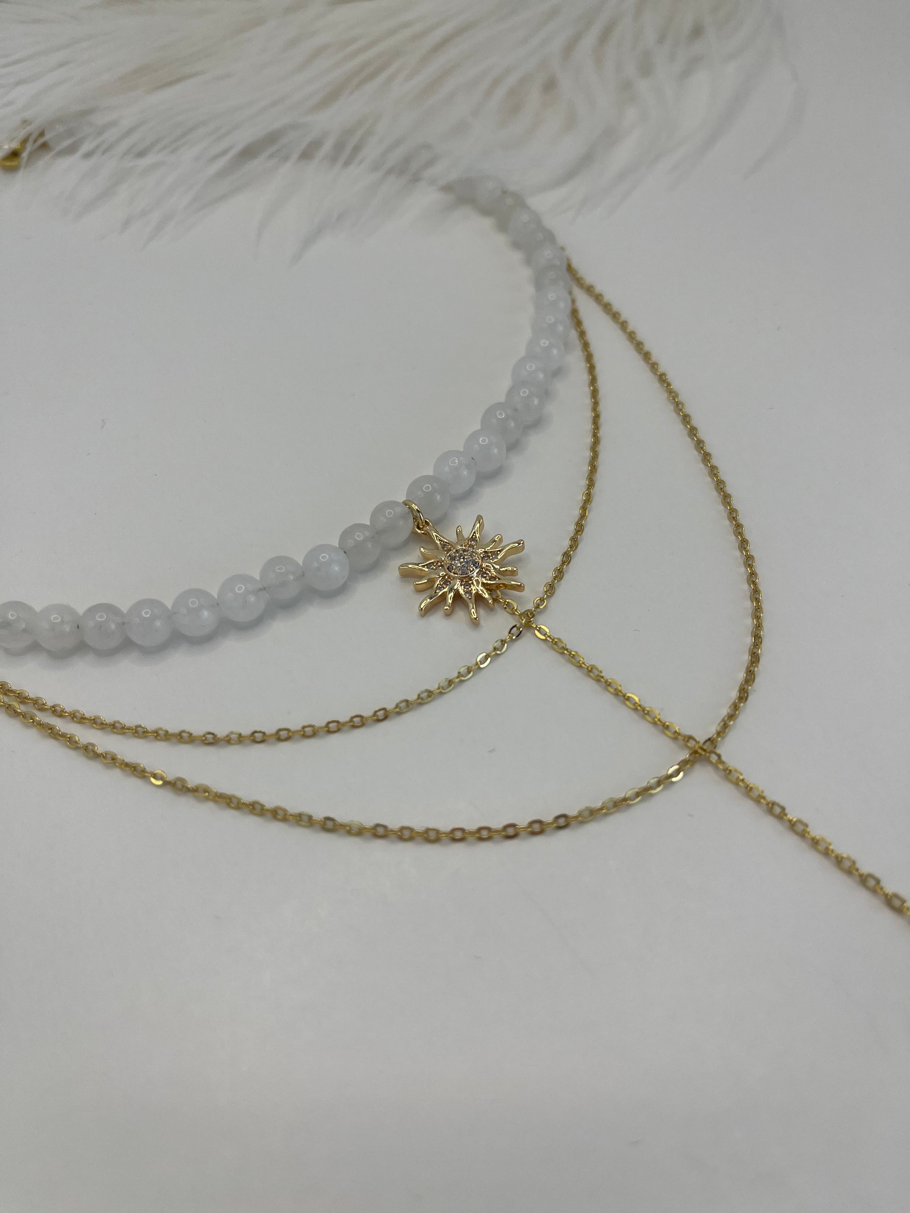 White Jade Y - Necklace Sun pendant – 18K Gold Plated