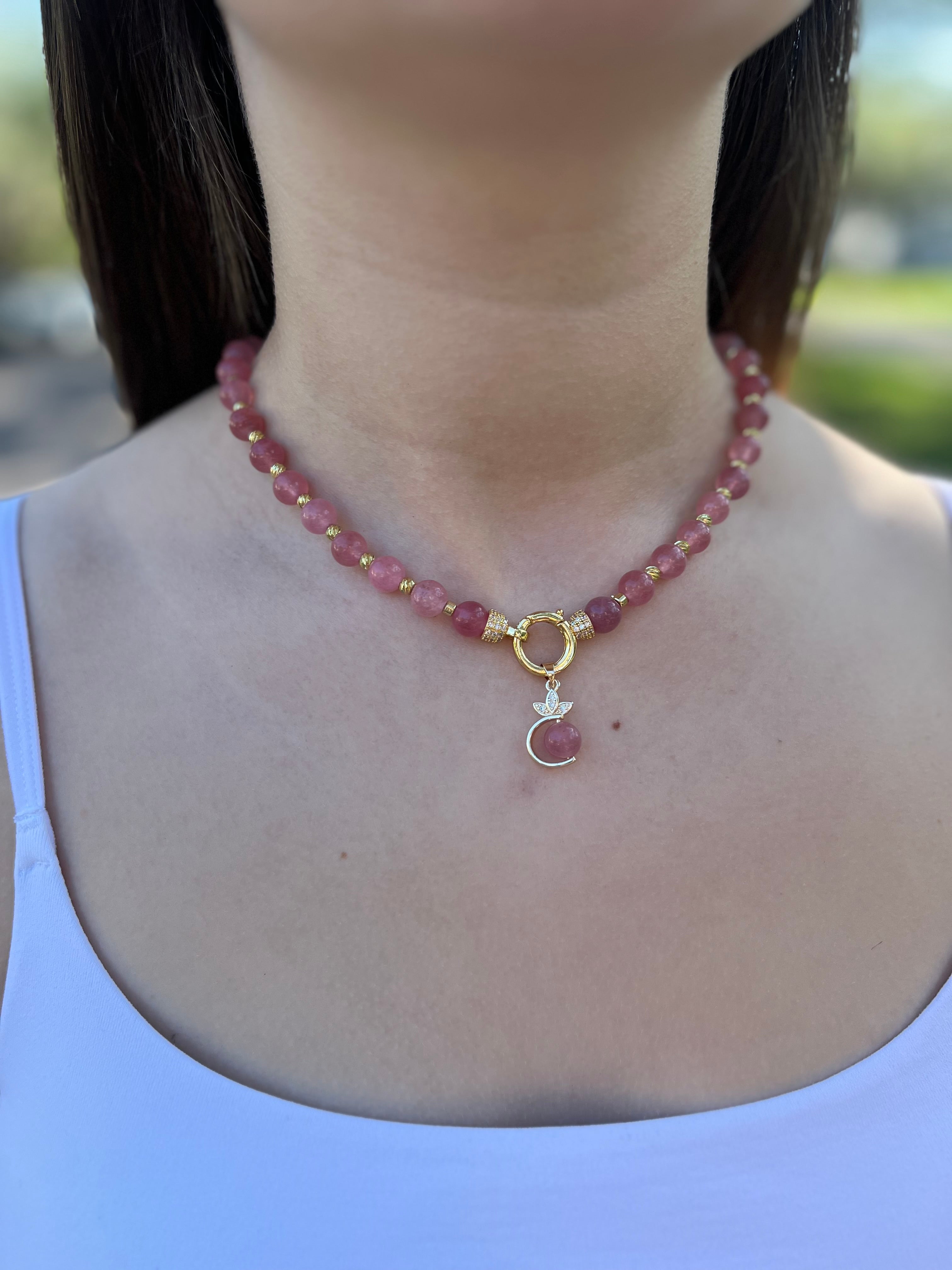 Strawberry Quartz Necklace with pendant: 18K Gold Plated Pendant