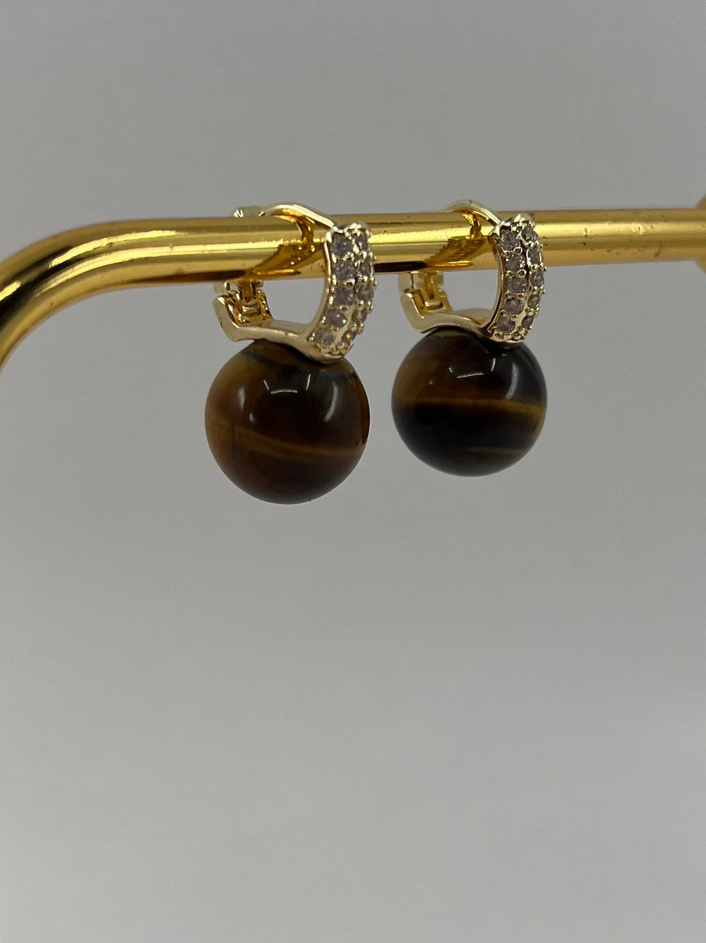 Natural Tiger eye Gold Zirconia Earrings