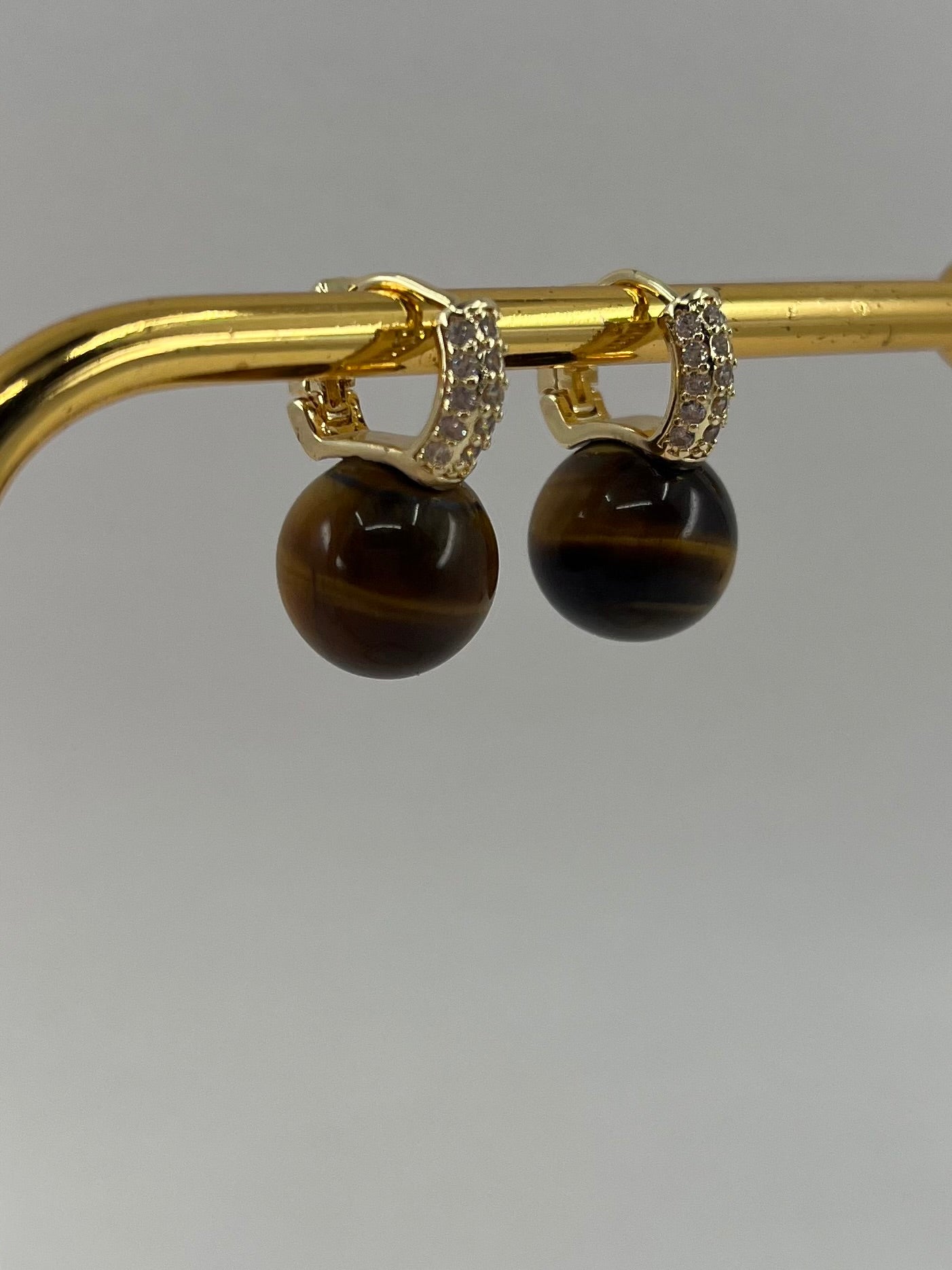 Natural Tiger eye Gold Zirconia Earrings