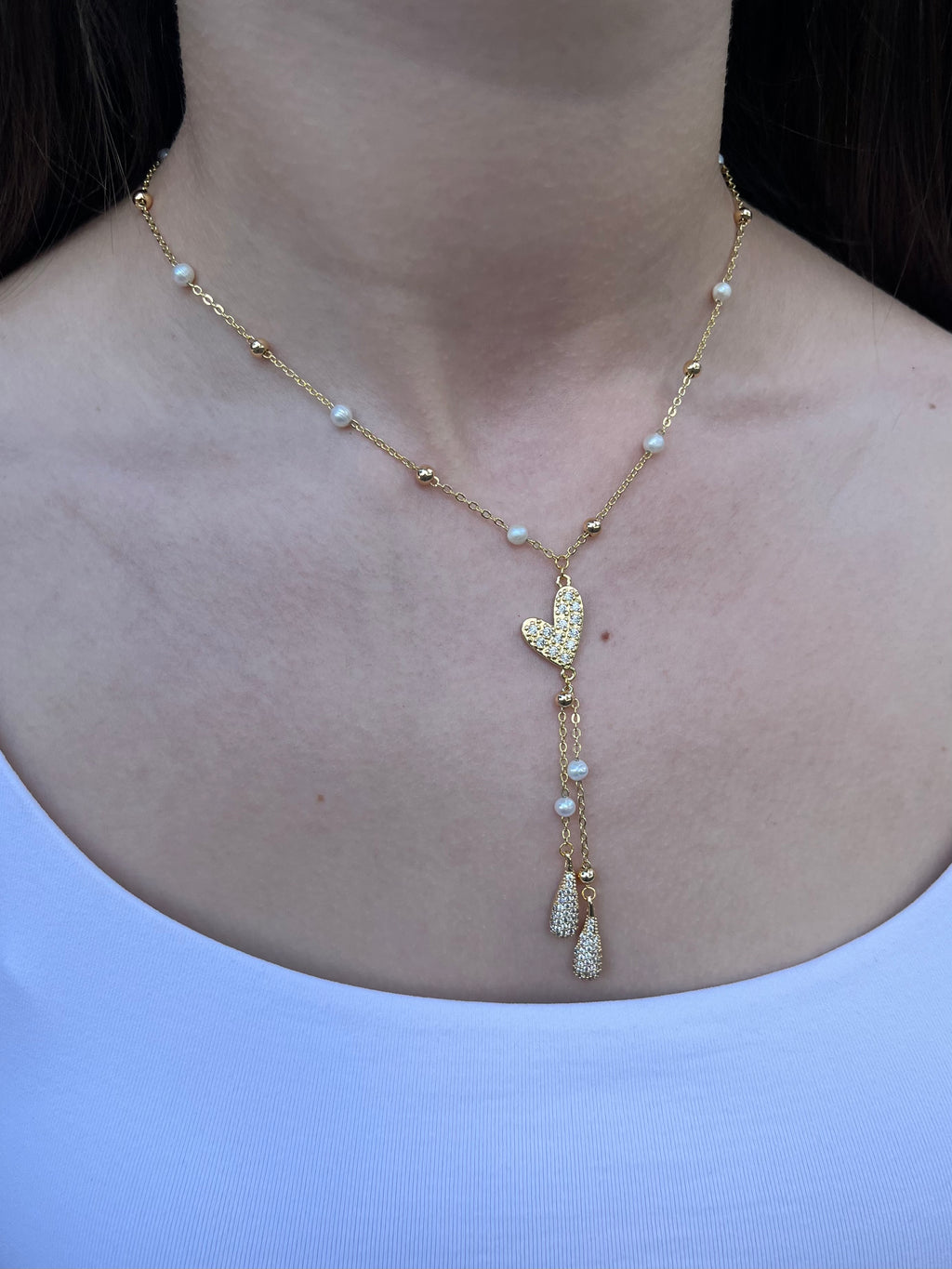 Natural Pearl Y-Necklace, 18k gold plated