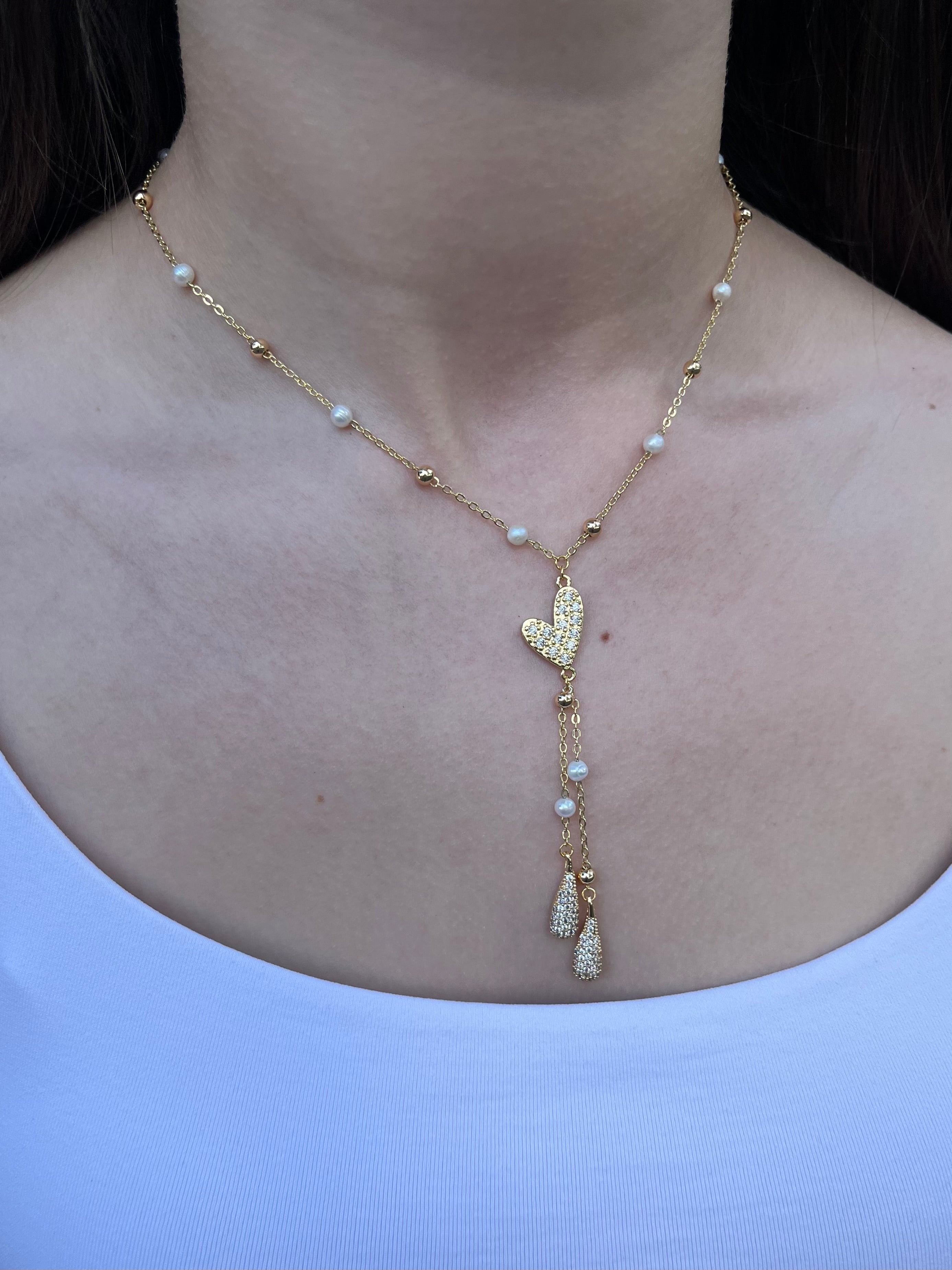 Natural Pearl Y-Necklace, 18k gold plated