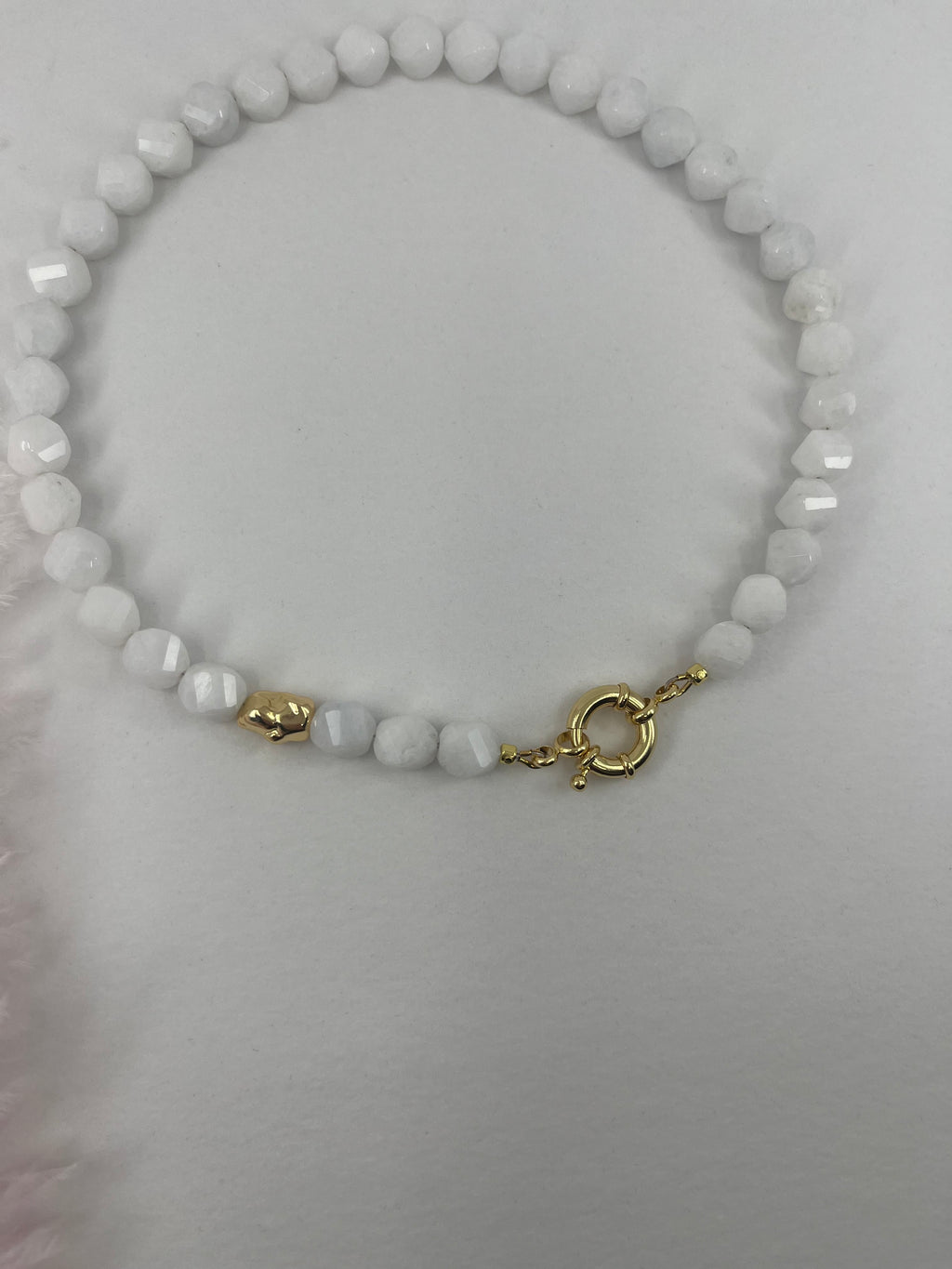 Natural White Jade Necklace with Gold Accent