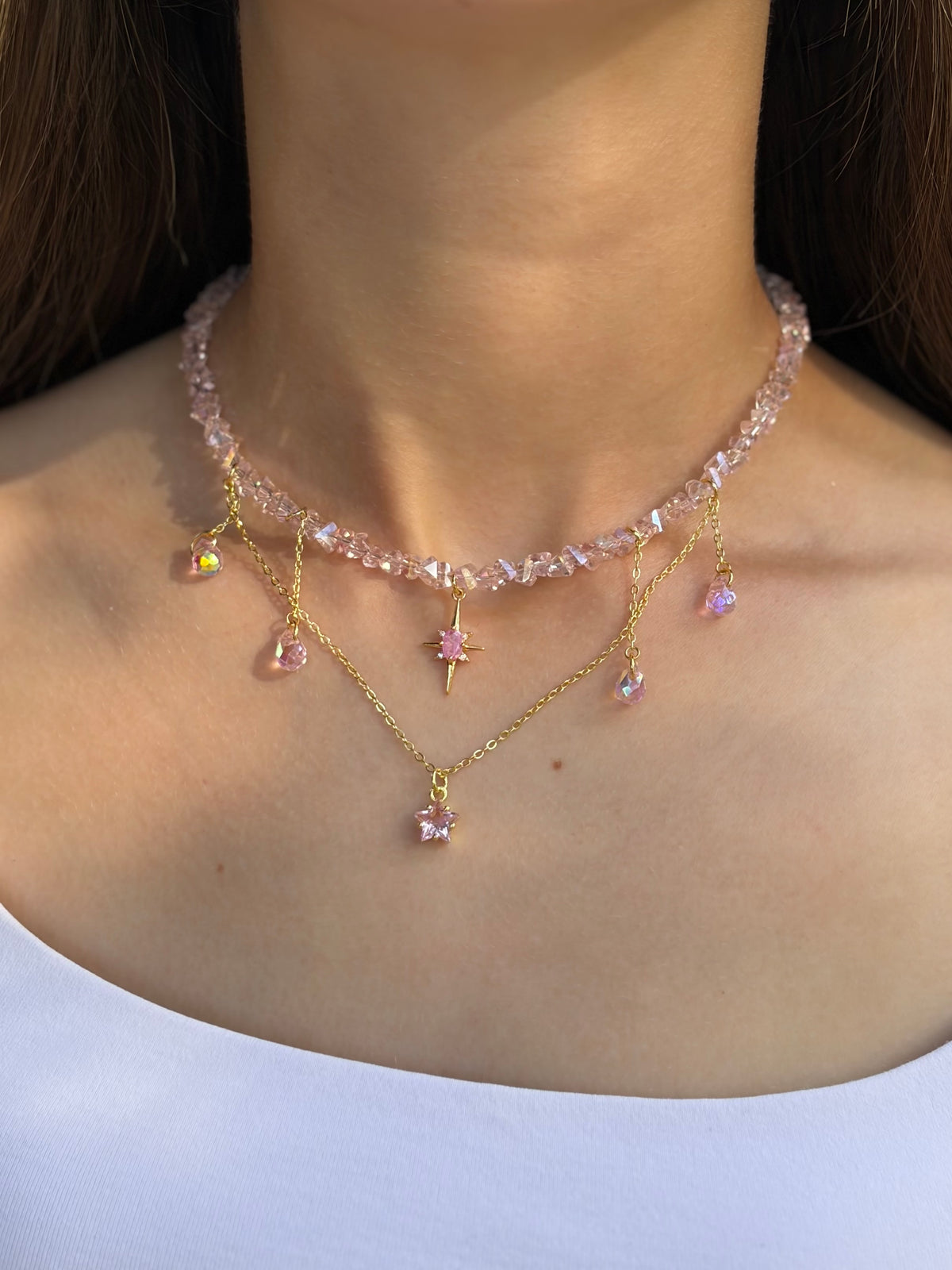 Handmade Crystal Star Necklace, 18K Gold Plated