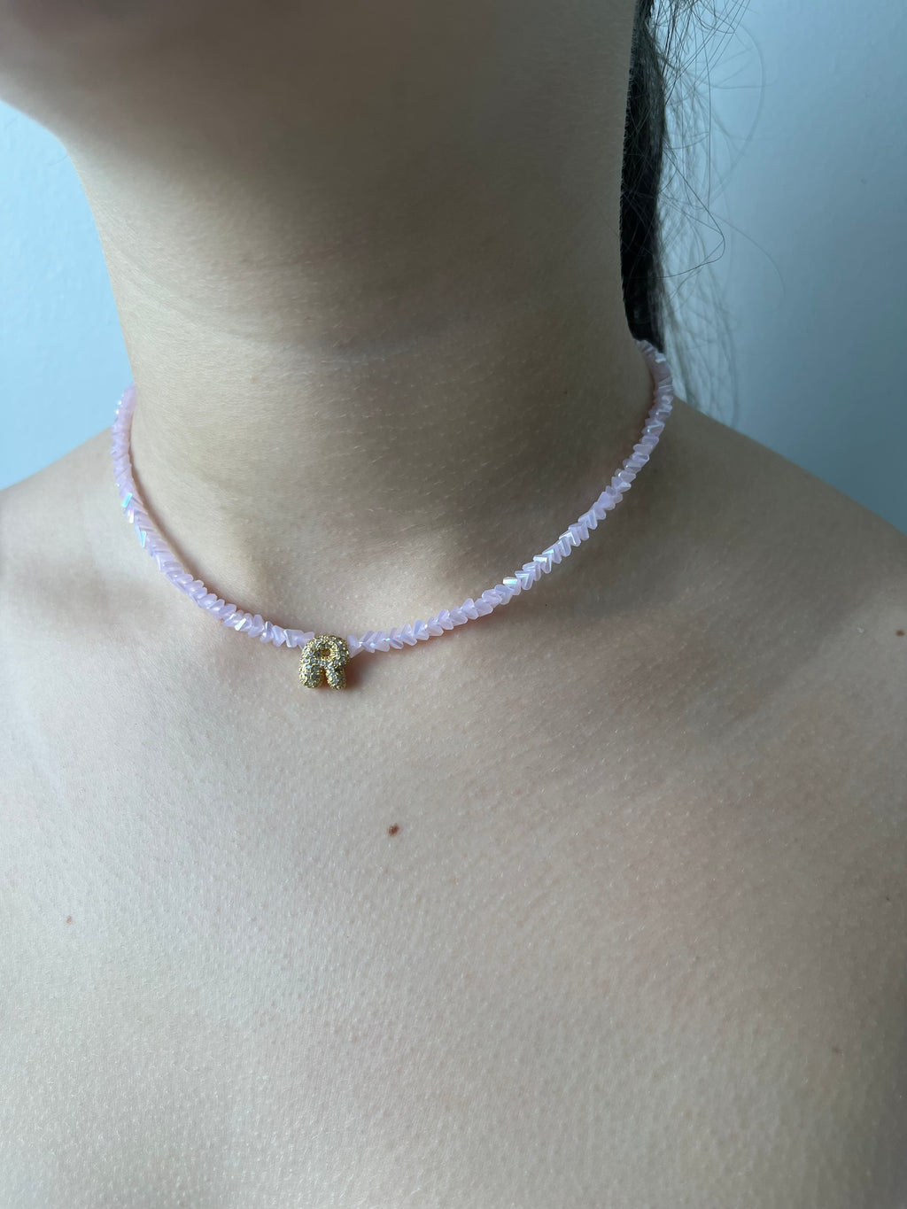 Initial Charm Pink Crystal Necklace – 18K Gold Plated, Cubic Zirconia
