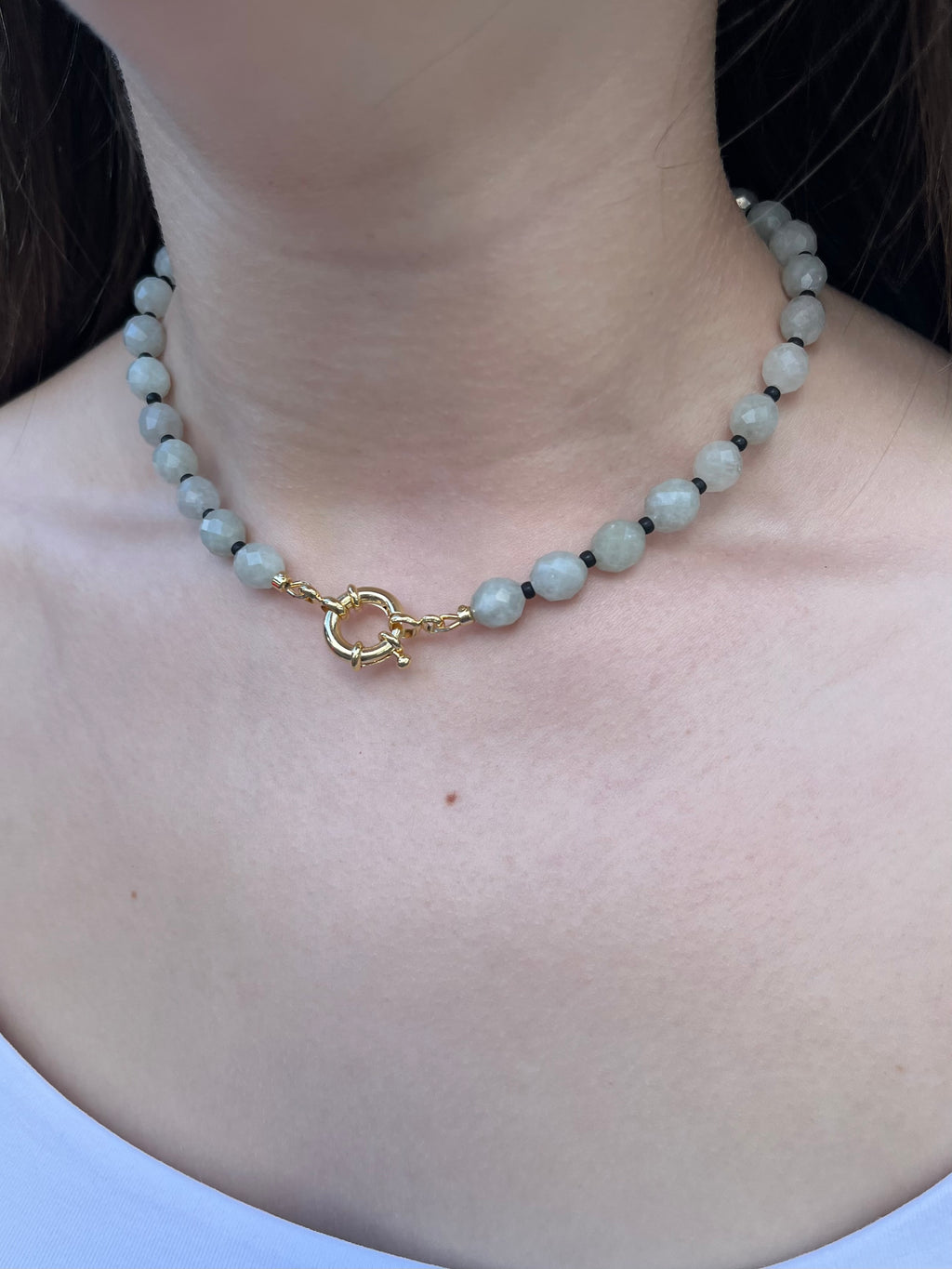 Natural Malaysia Jade Necklace with Gold clasp