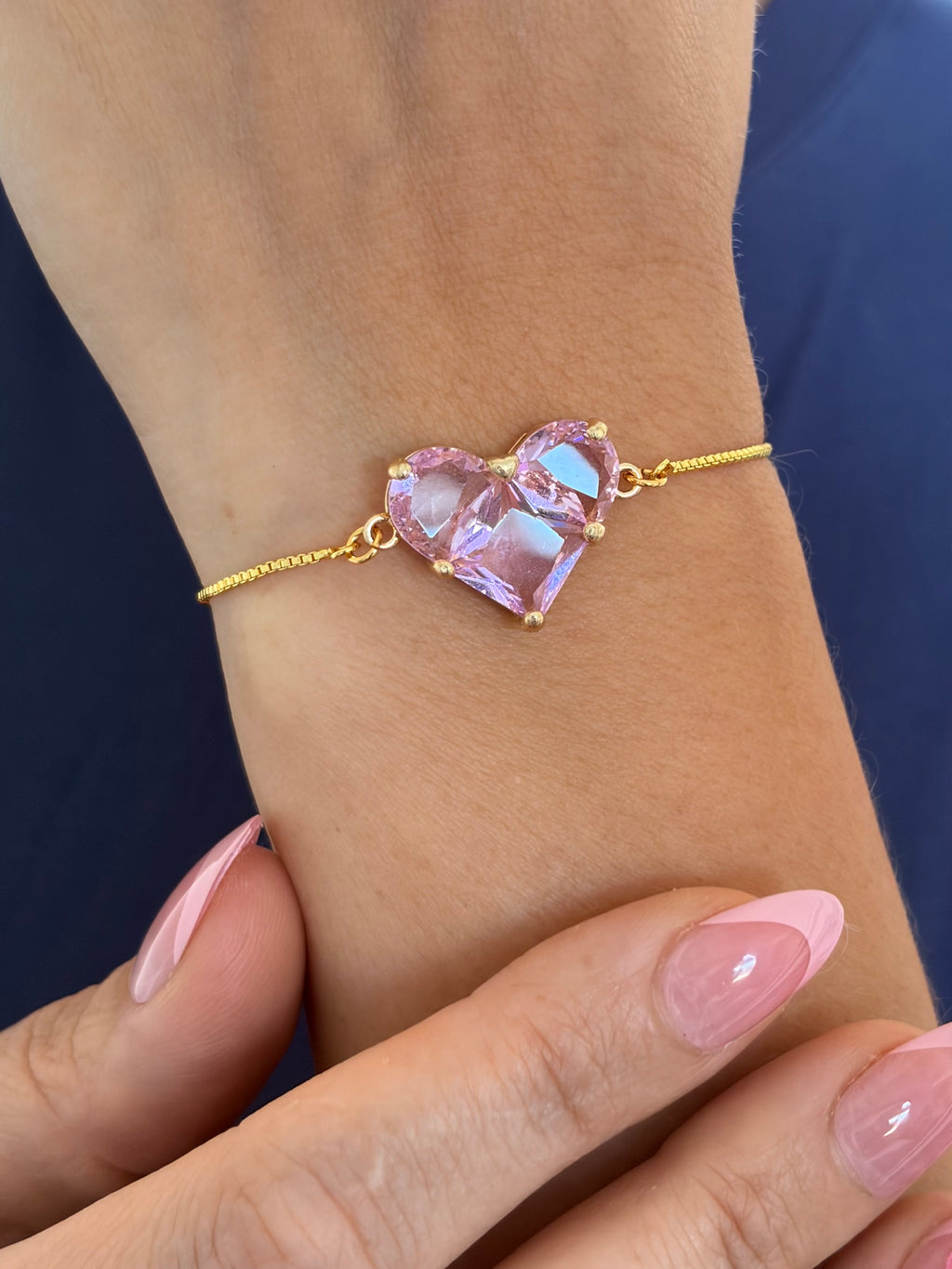 Zirconia heart bracelet with slider chain