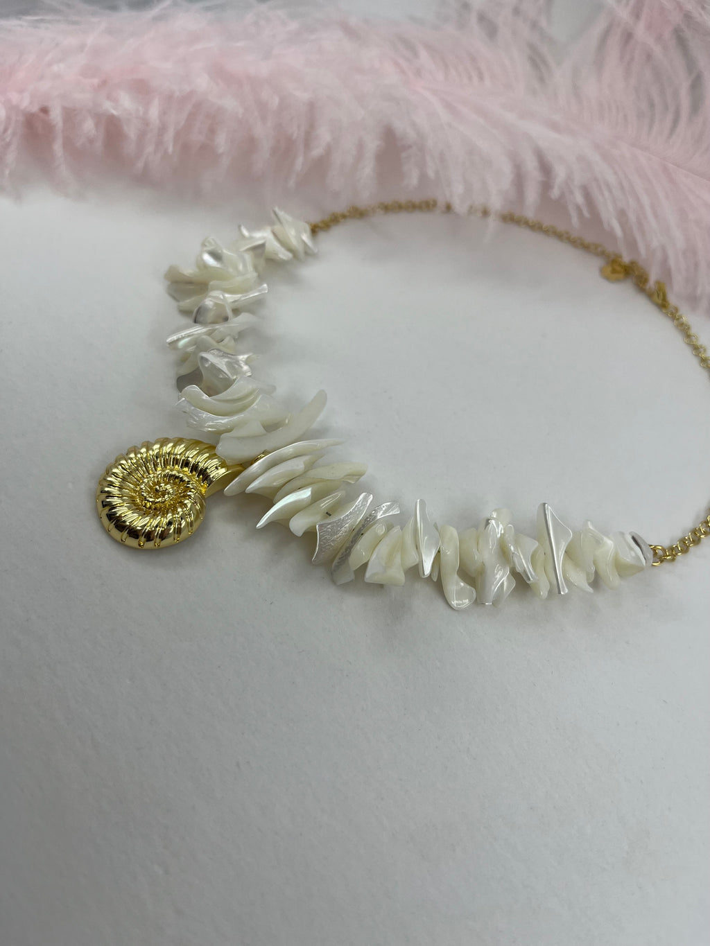 Natural Trochid Shell Necklace with Conch Charm, 18K Gold Plated