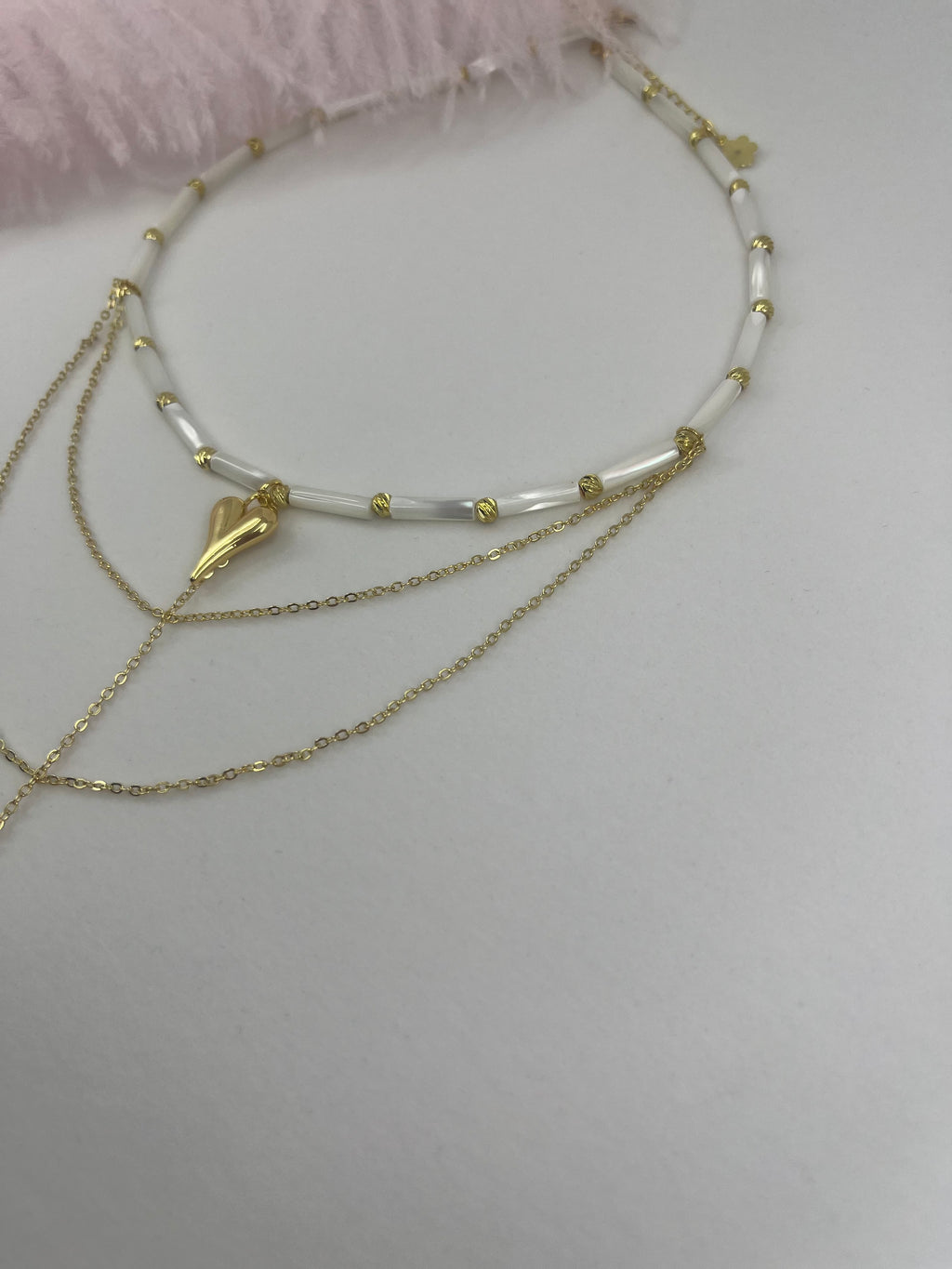 Layered Natural Trochus Shell Heart Necklace, 18K Gold-Plated