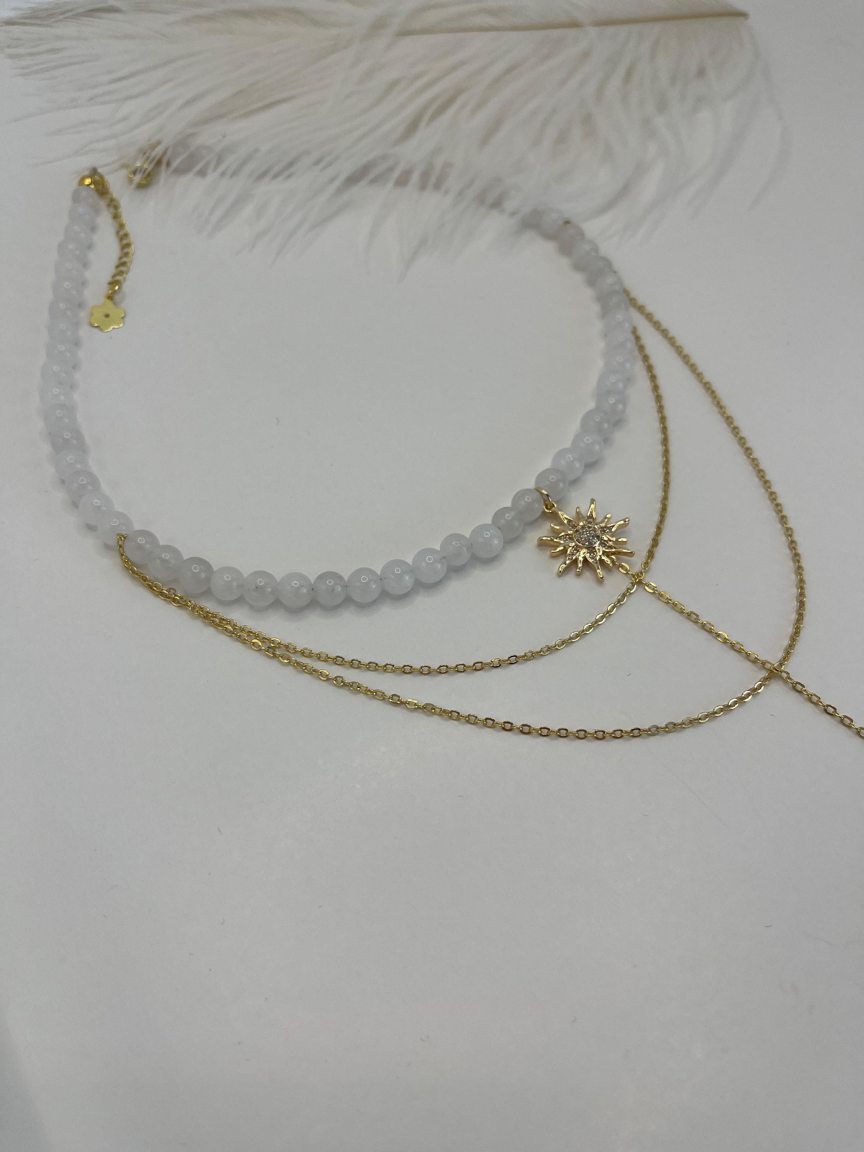 White Jade Y - Necklace Sun pendant – 18K Gold Plated