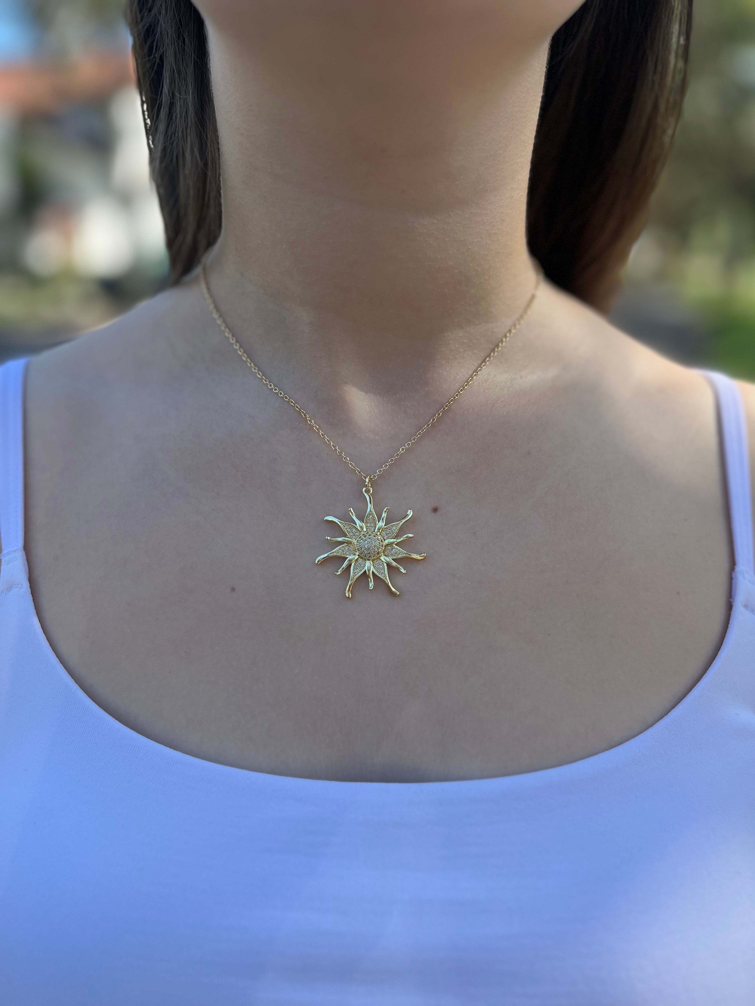 Sun Necklace, Real 18K Gold Plated