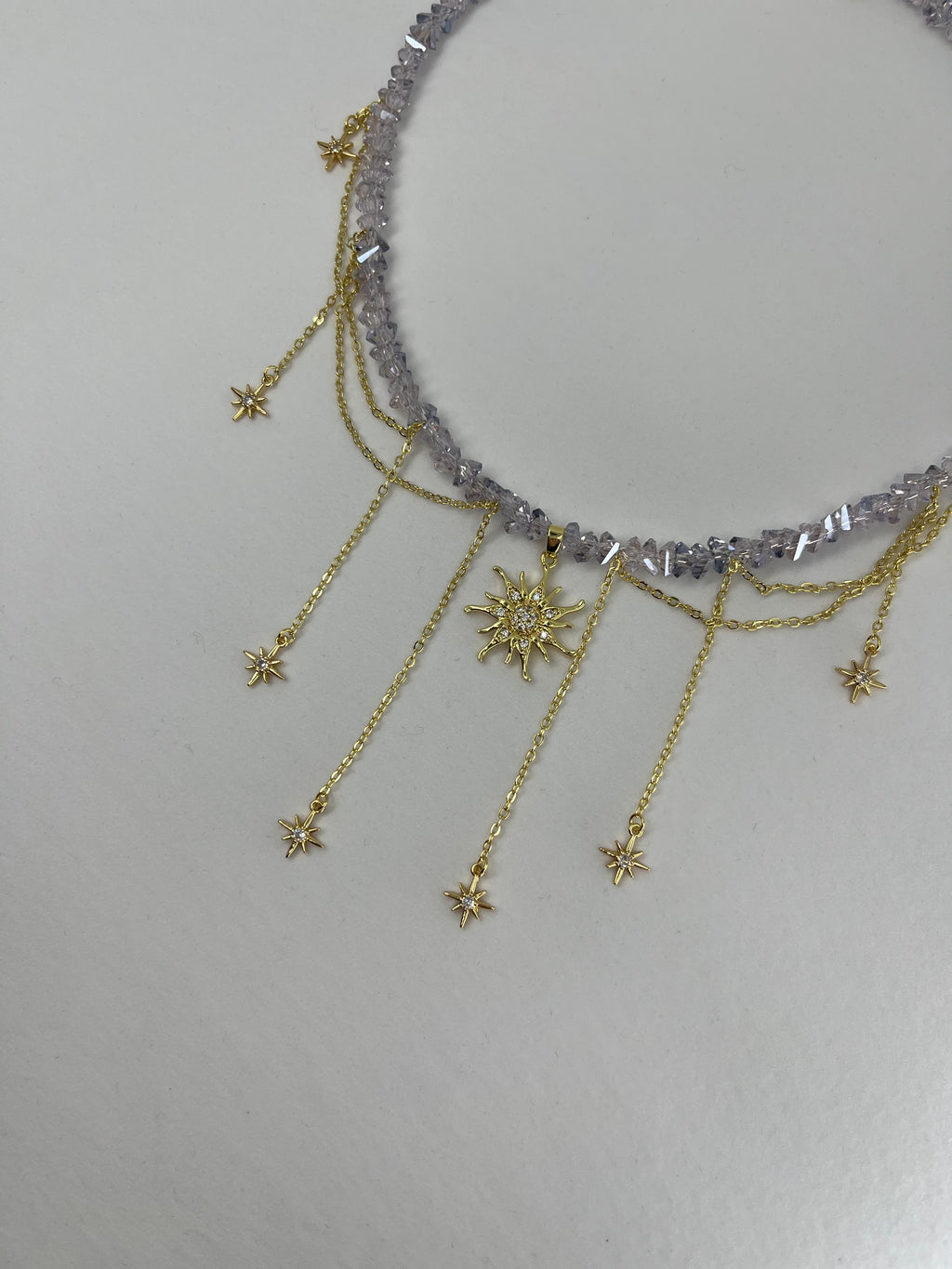 Handmade Crystal Sun & Star Necklace, 18K Gold Plated