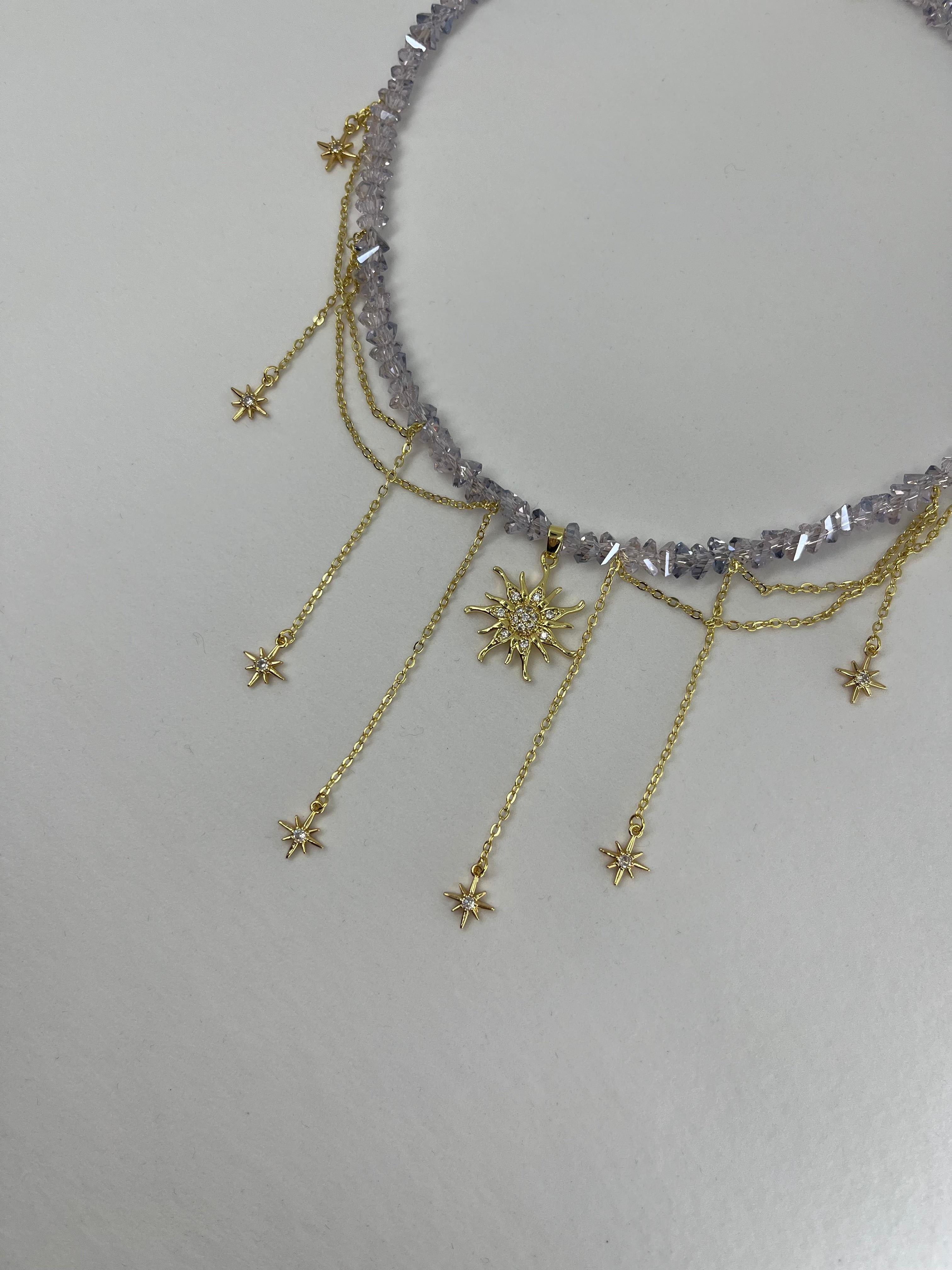 Handmade Crystal Sun & Star Necklace, 18K Gold Plated
