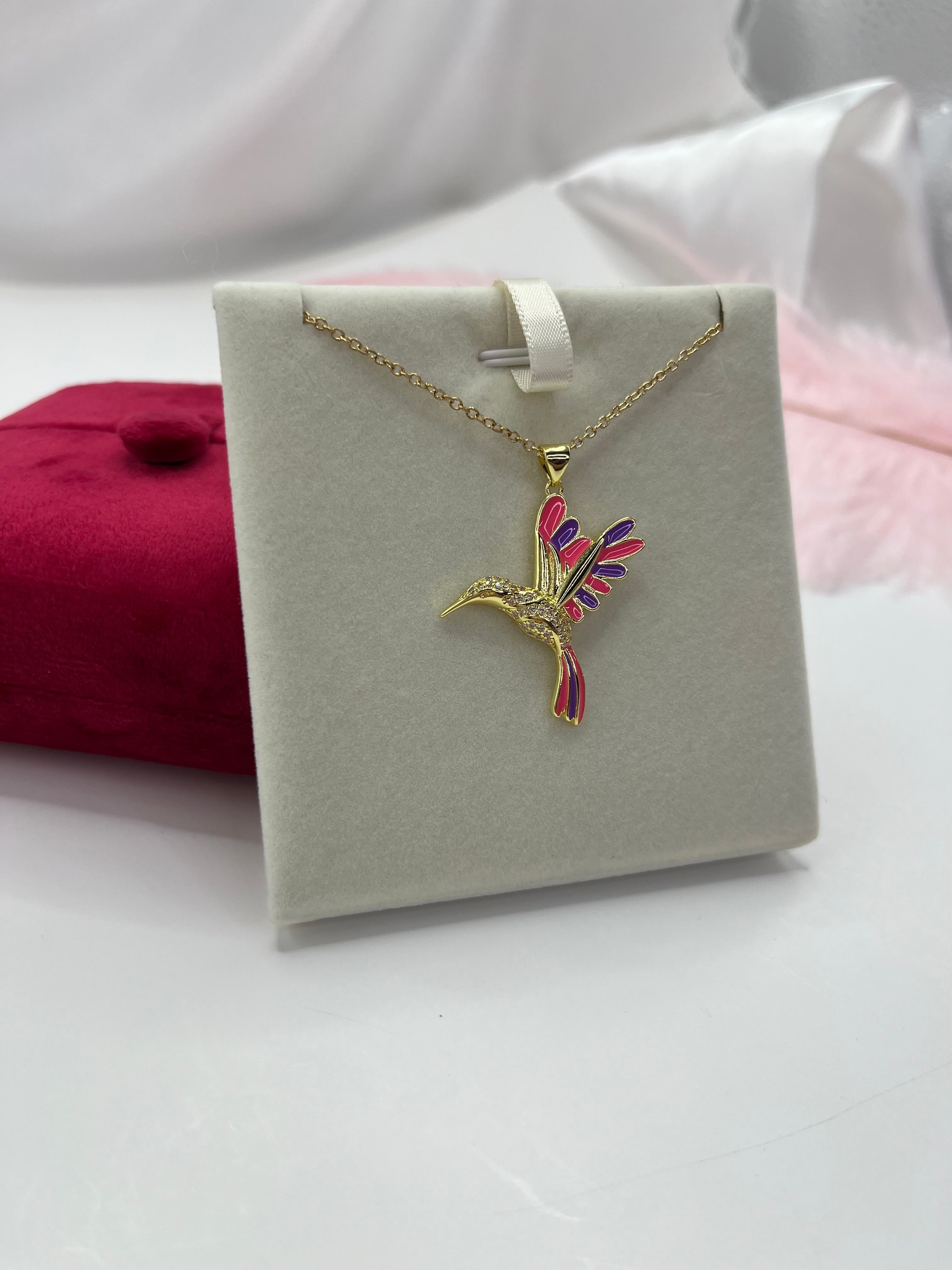 Hummingbird Necklace, Real 18K Gold Plated