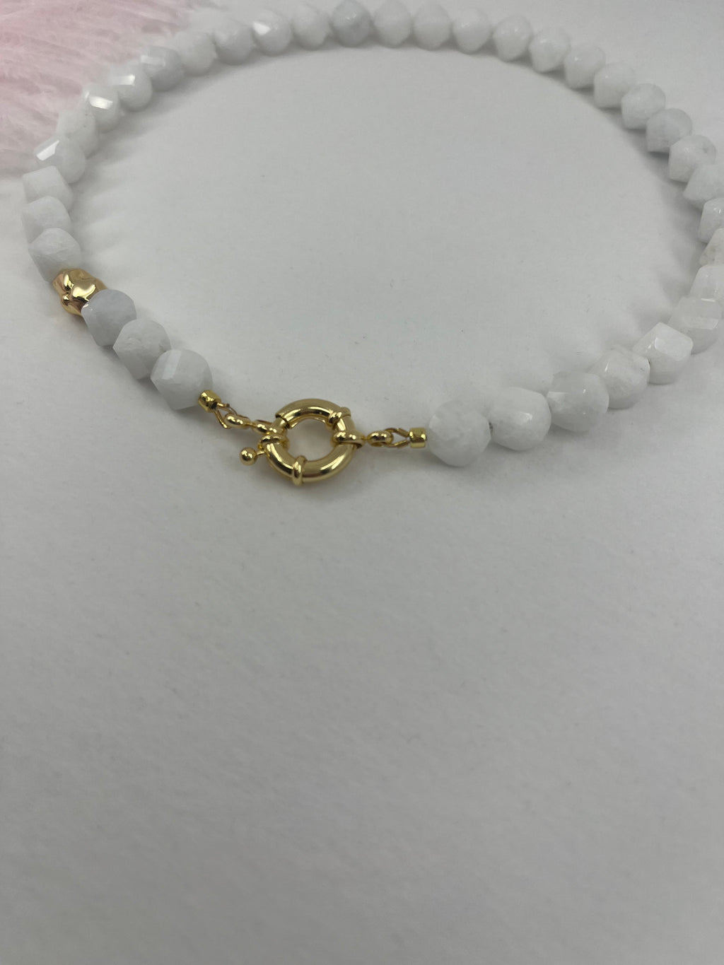 Natural White Jade Necklace with Gold Accent