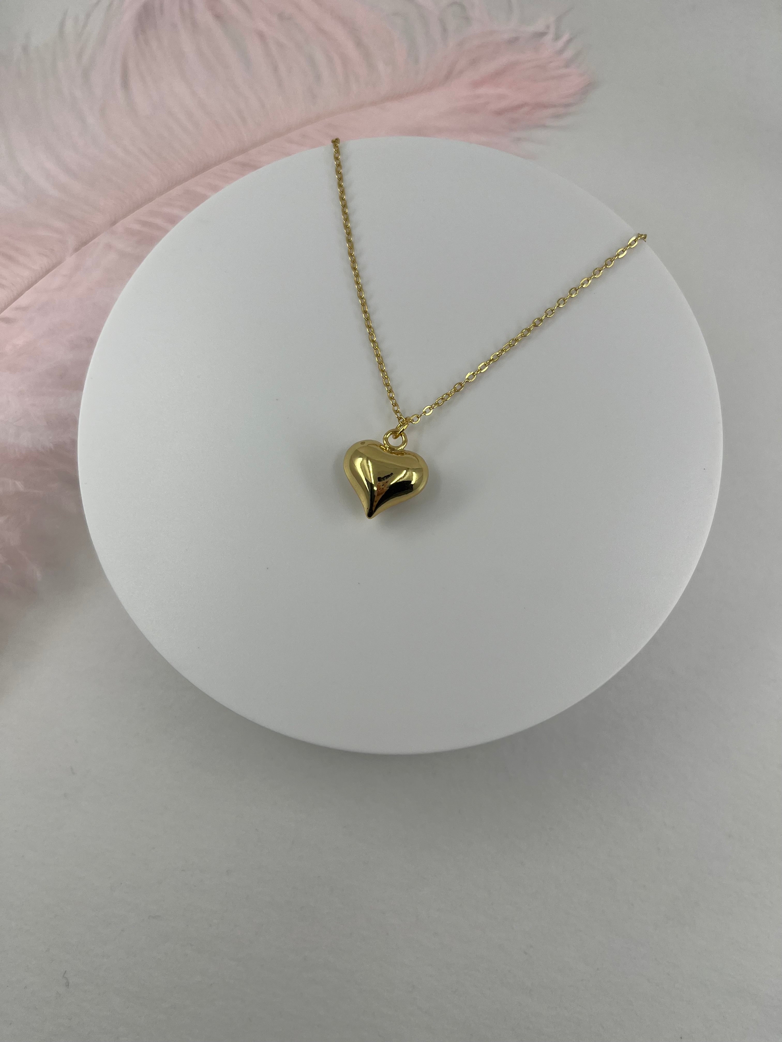 Gold Heart Necklace, Real 18K Gold Plated