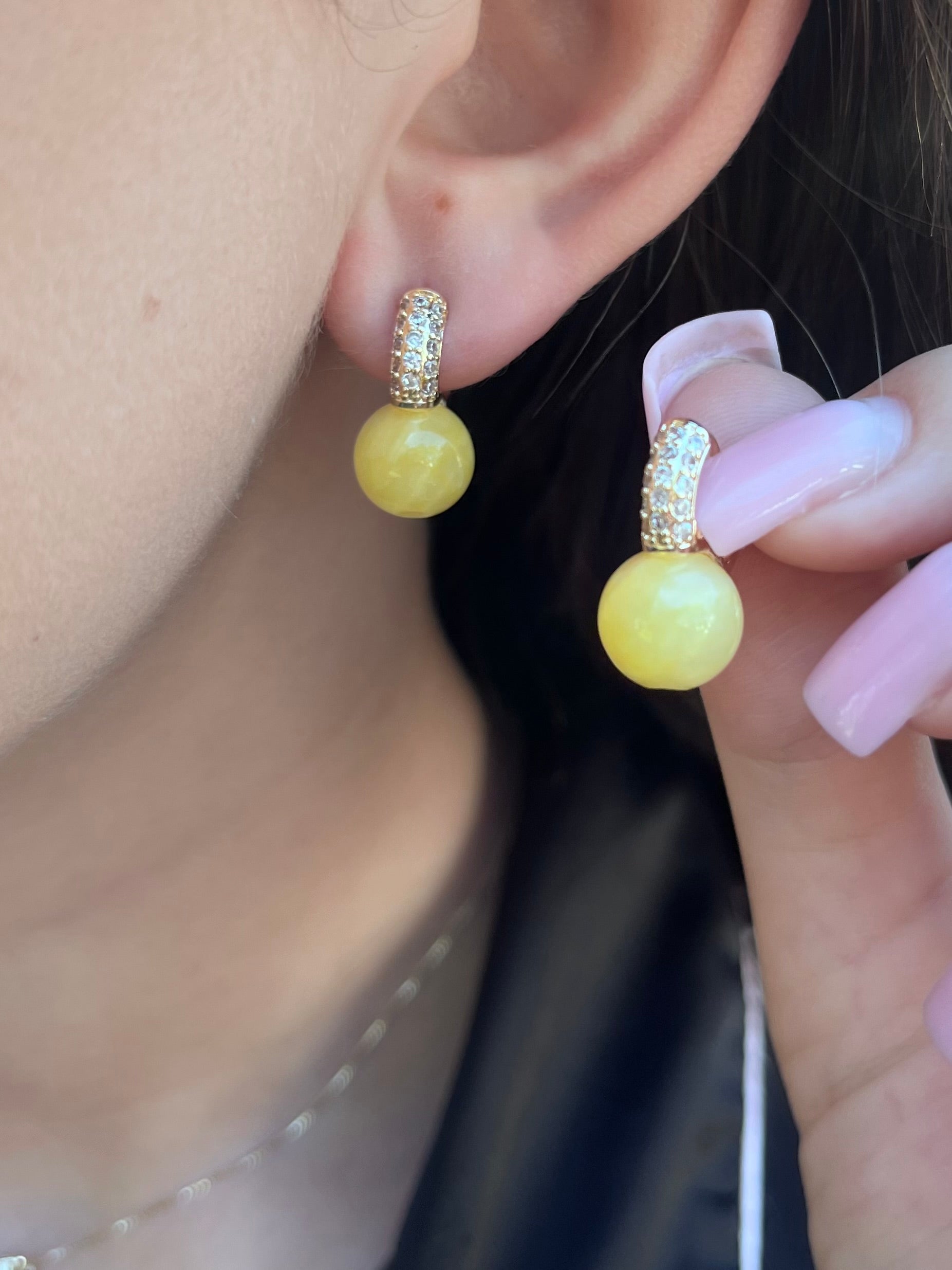 Natural yellow Jade Gold Zirconia Earrings