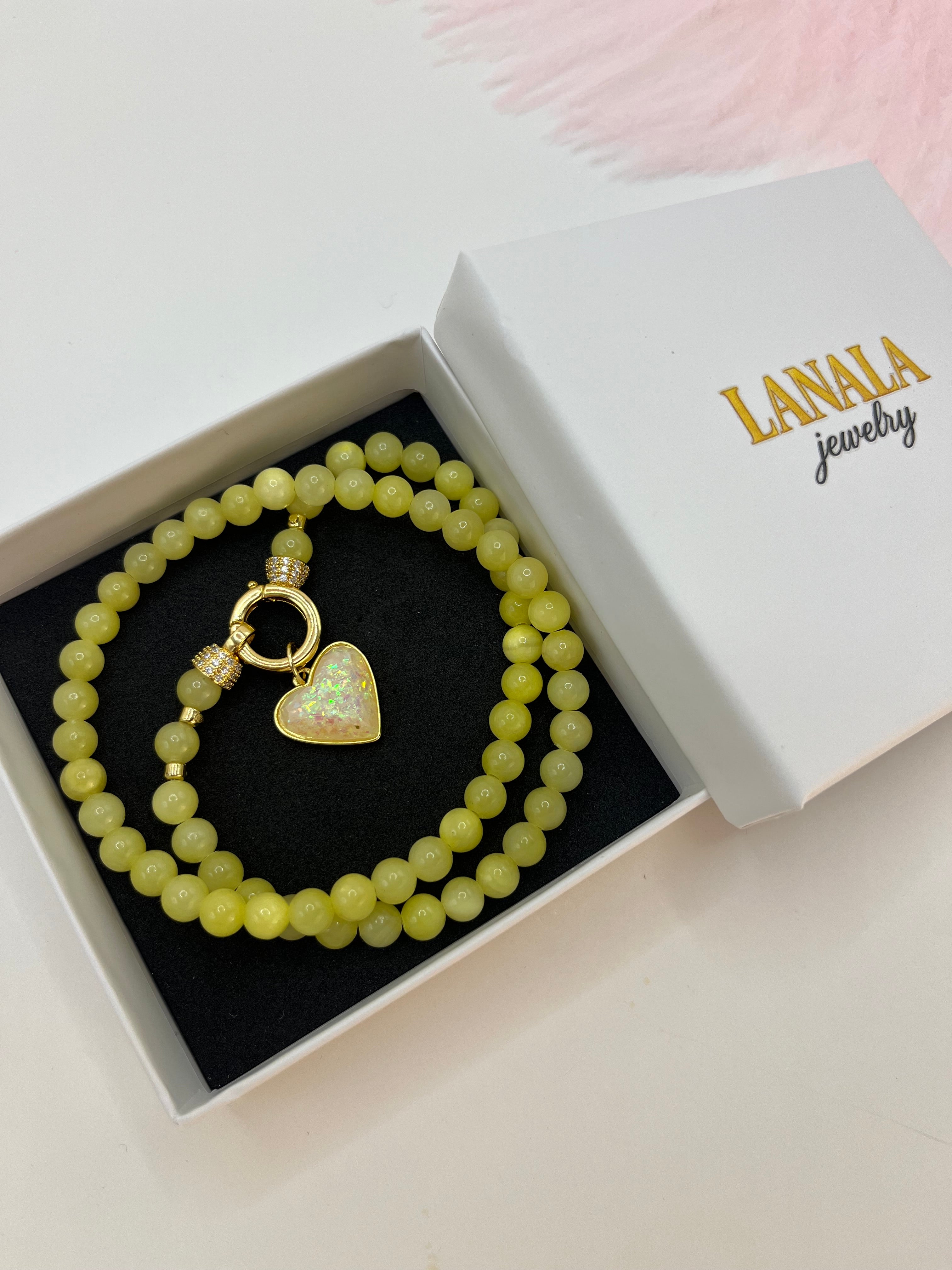 Natural Yellow Jade Necklace with Heart Pendant