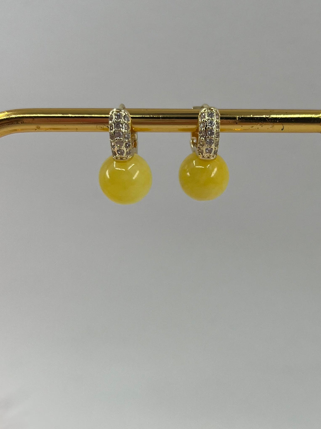 Natural yellow Jade Gold Zirconia Earrings