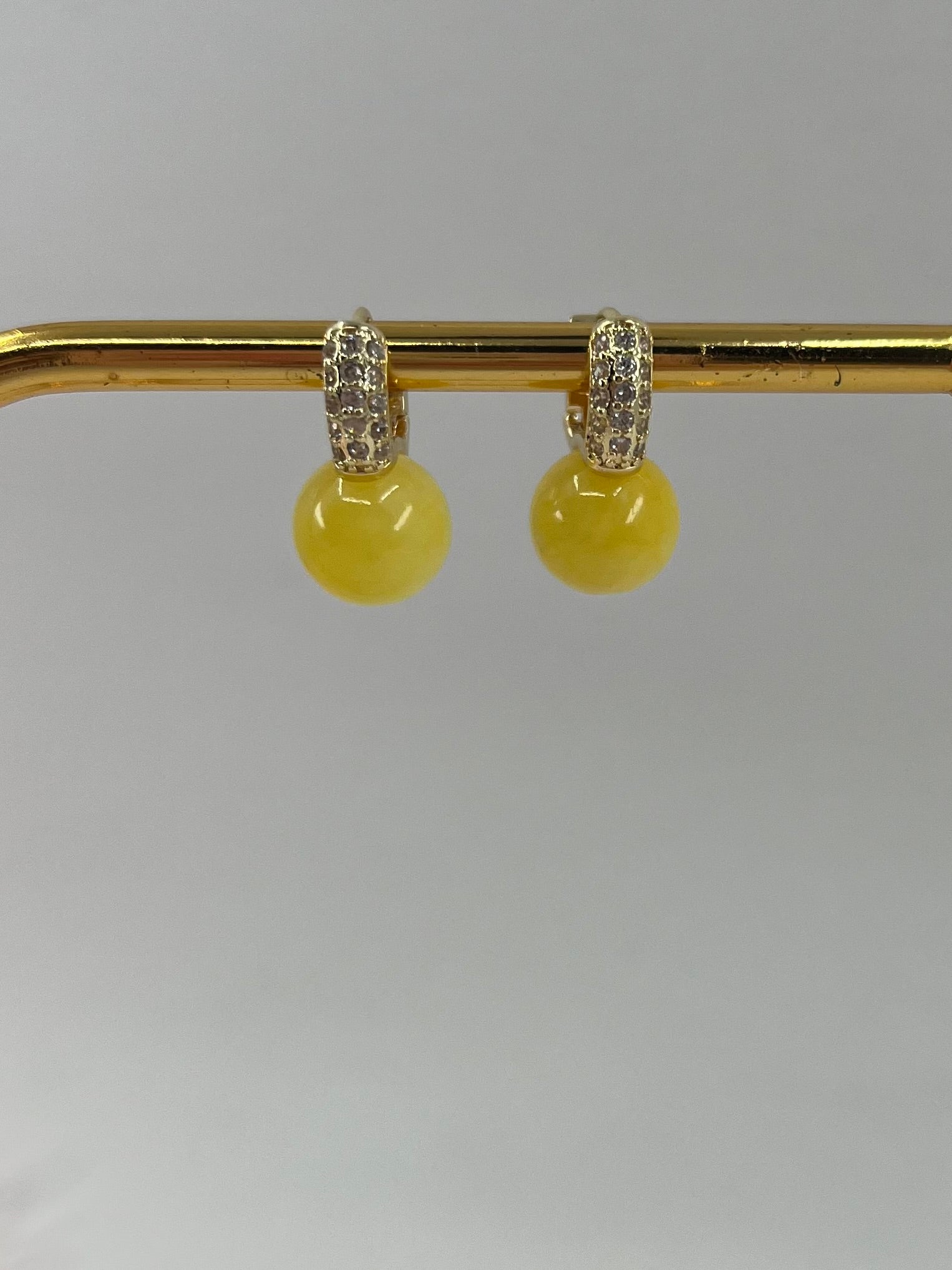 Natural yellow Jade Gold Zirconia Earrings