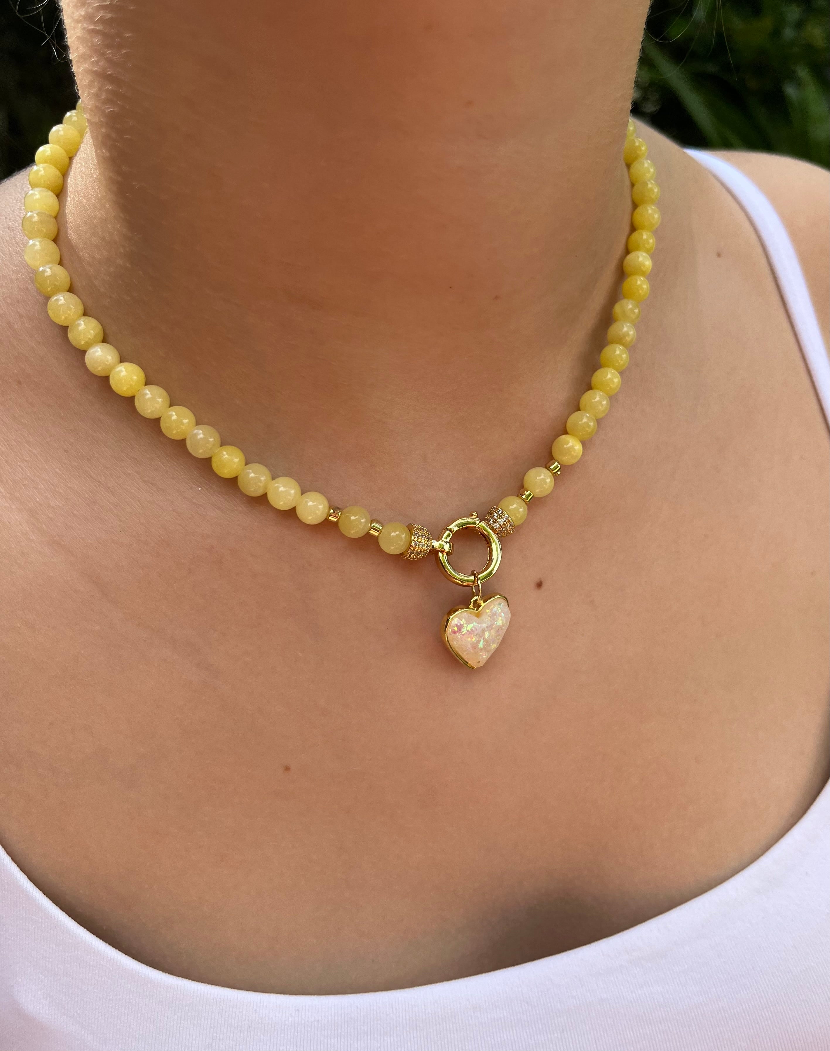 Natural Yellow Jade Necklace with Heart Pendant