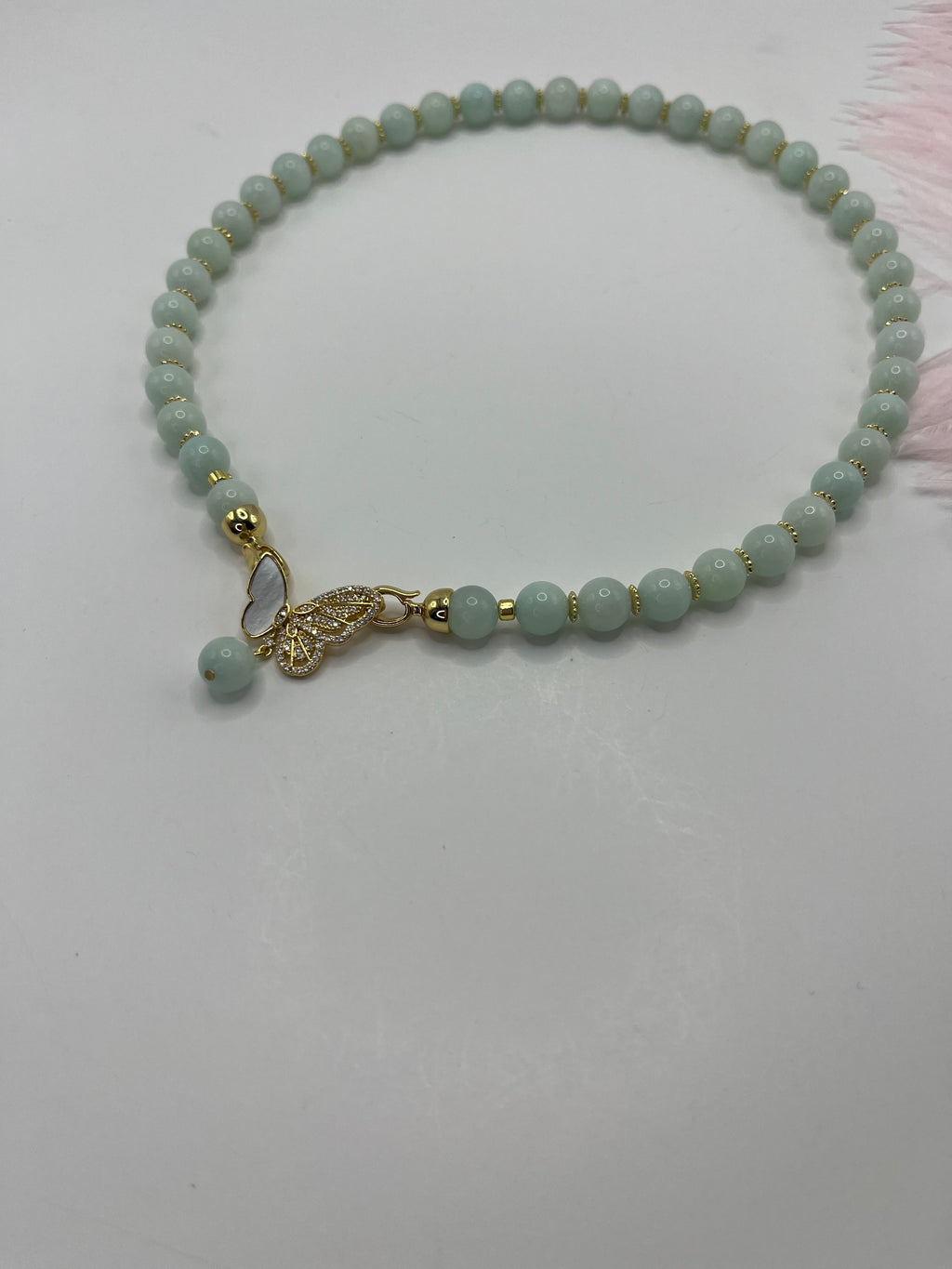 Natural Malaysia Jade Necklace with 18K Gold Butterfly Clasp