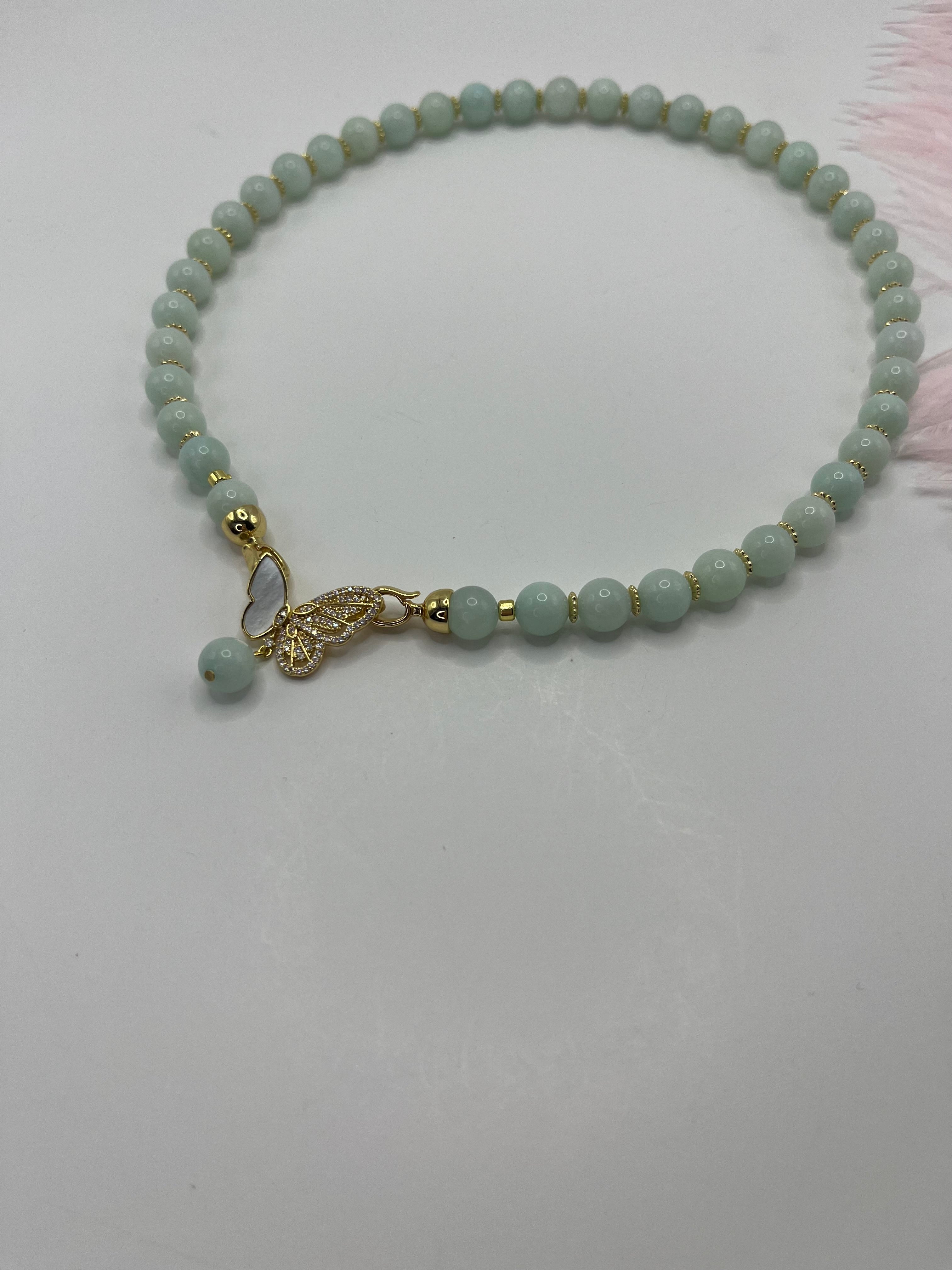 Natural Malaysia Jade Necklace with 18K Gold Butterfly Clasp
