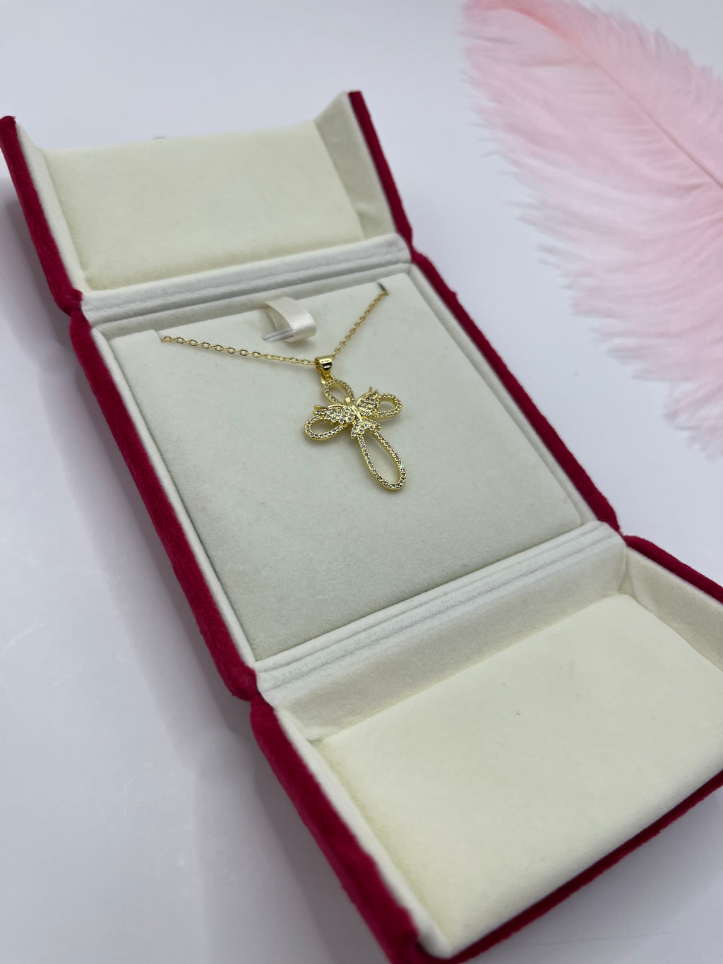 Cross with bird Necklace, Real 18K Gold Plated