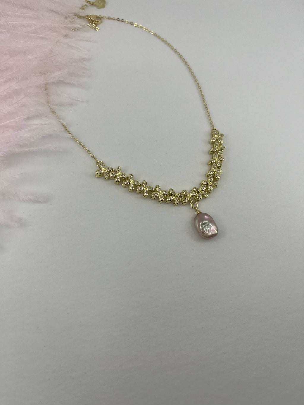 Baroque Pearl and zirconia Y-Necklace, 18k gold plated