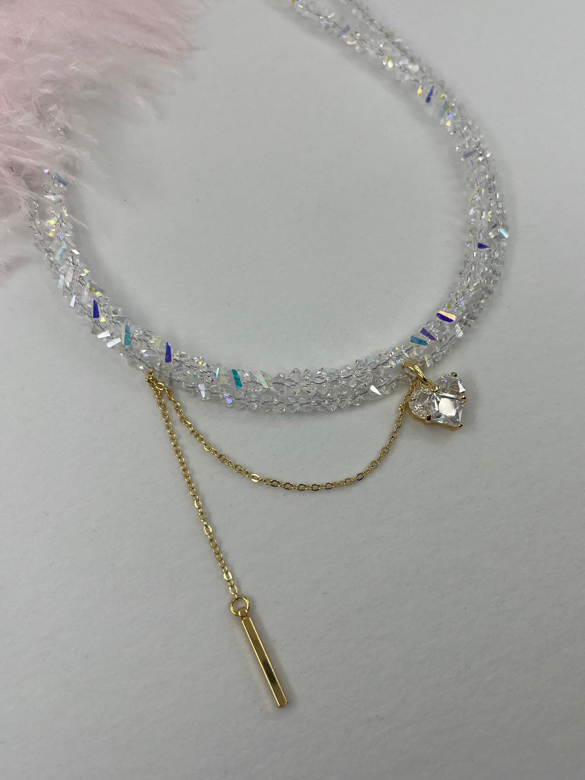 Set: Heart Crystal Choker Necklace and Earrings – 18K Gold Plated, Cubic Zirconia, Nickel Free