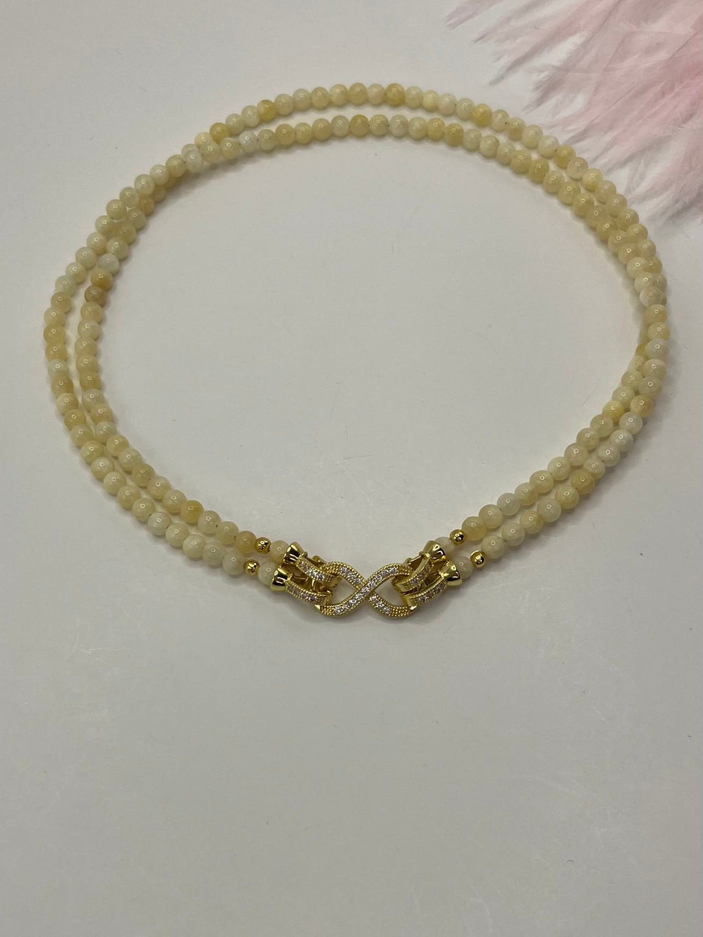 Topaz Jade Choker Necklace : 18K Gold Plated Zirconia Infinity Clasp