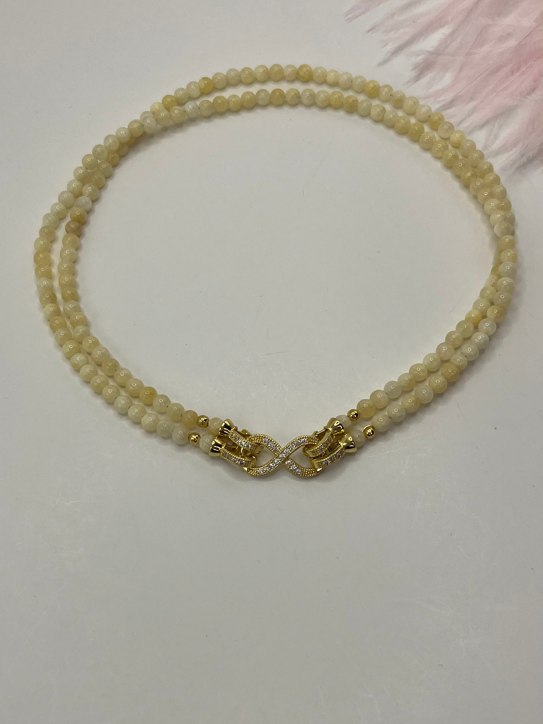 Topaz Jade Choker Necklace : 18K Gold Plated Zirconia Infinity Clasp