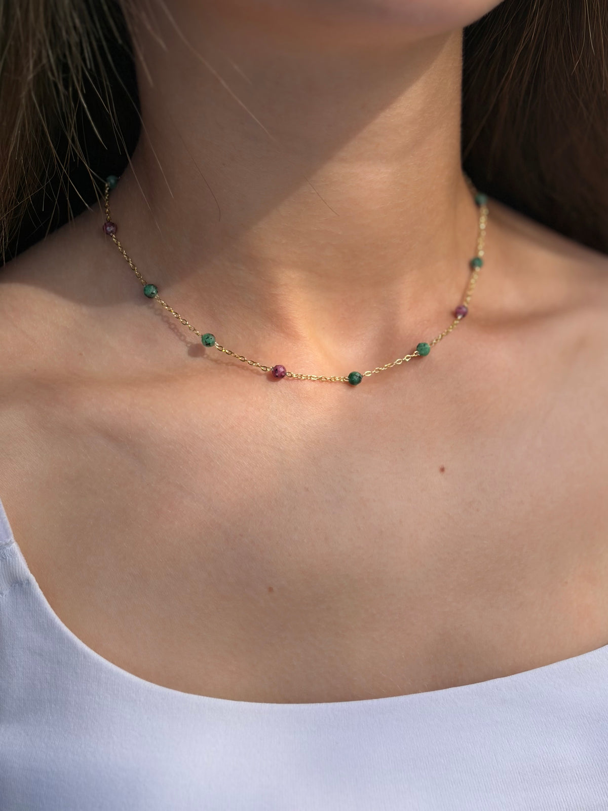 Epidote Necklace, 18K Gold Plated