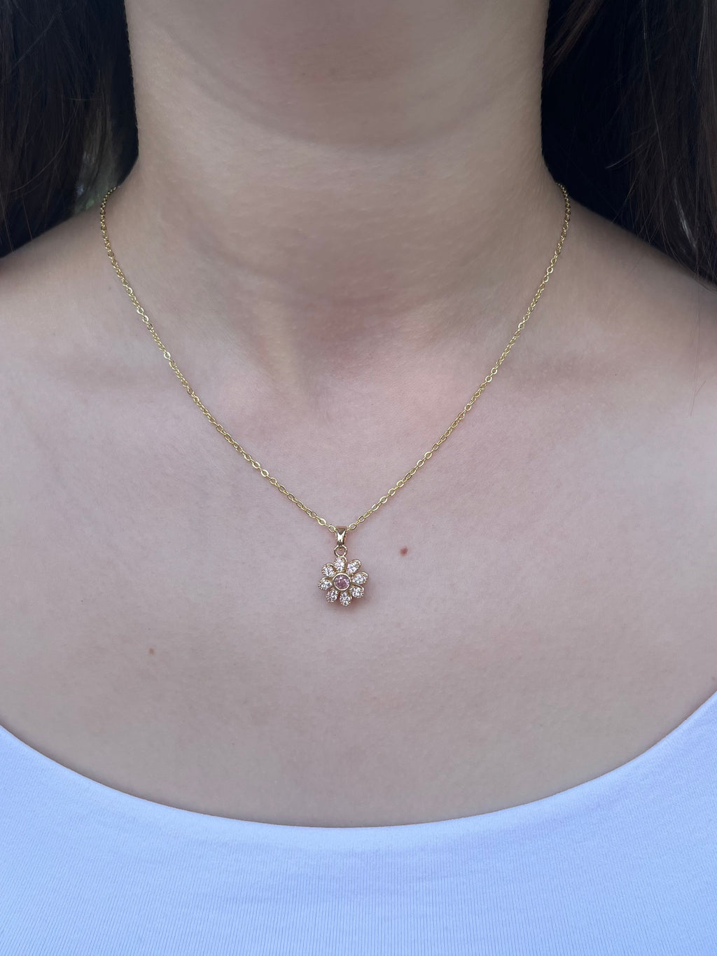 18K Gold Flower Spinner Pendant Necklace
