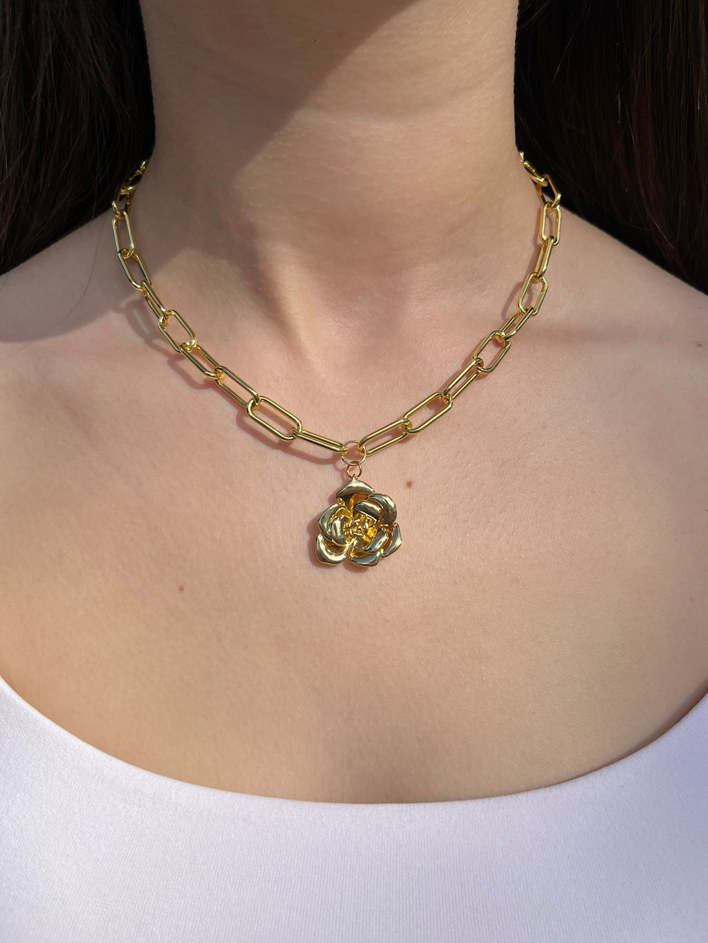 18K Gold Chunky Chain Necklace with rose