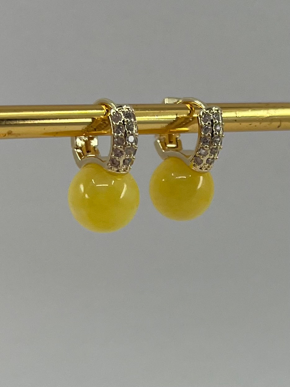 Natural yellow Jade Gold Zirconia Earrings