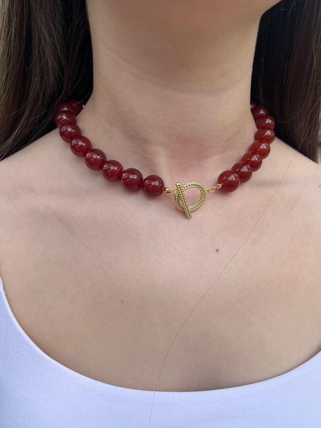 Natural Carnelian Necklace, 18K Gold Plated Clasp