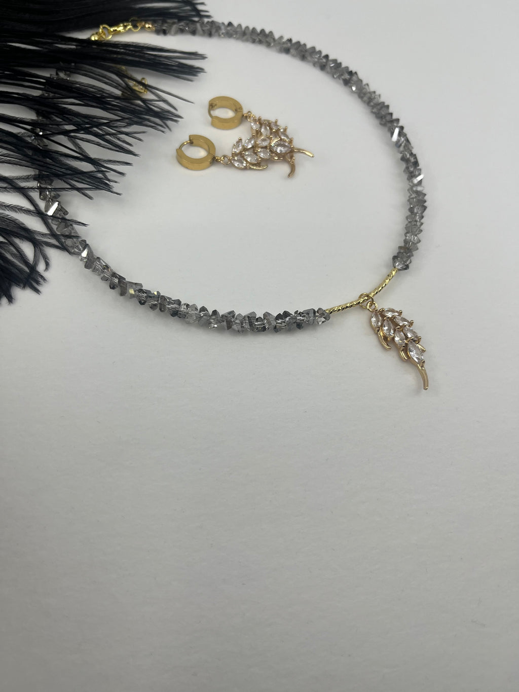 Set: Jeaf Crystal Necklace and Earrings – 18K Gold Plated, Cubic Zirconia