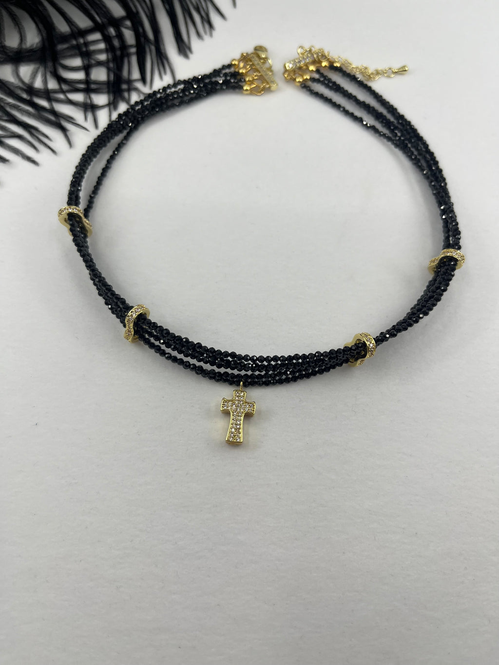 Layered Spinel choker, zirconia 18K Gold Plated spacer and clasp