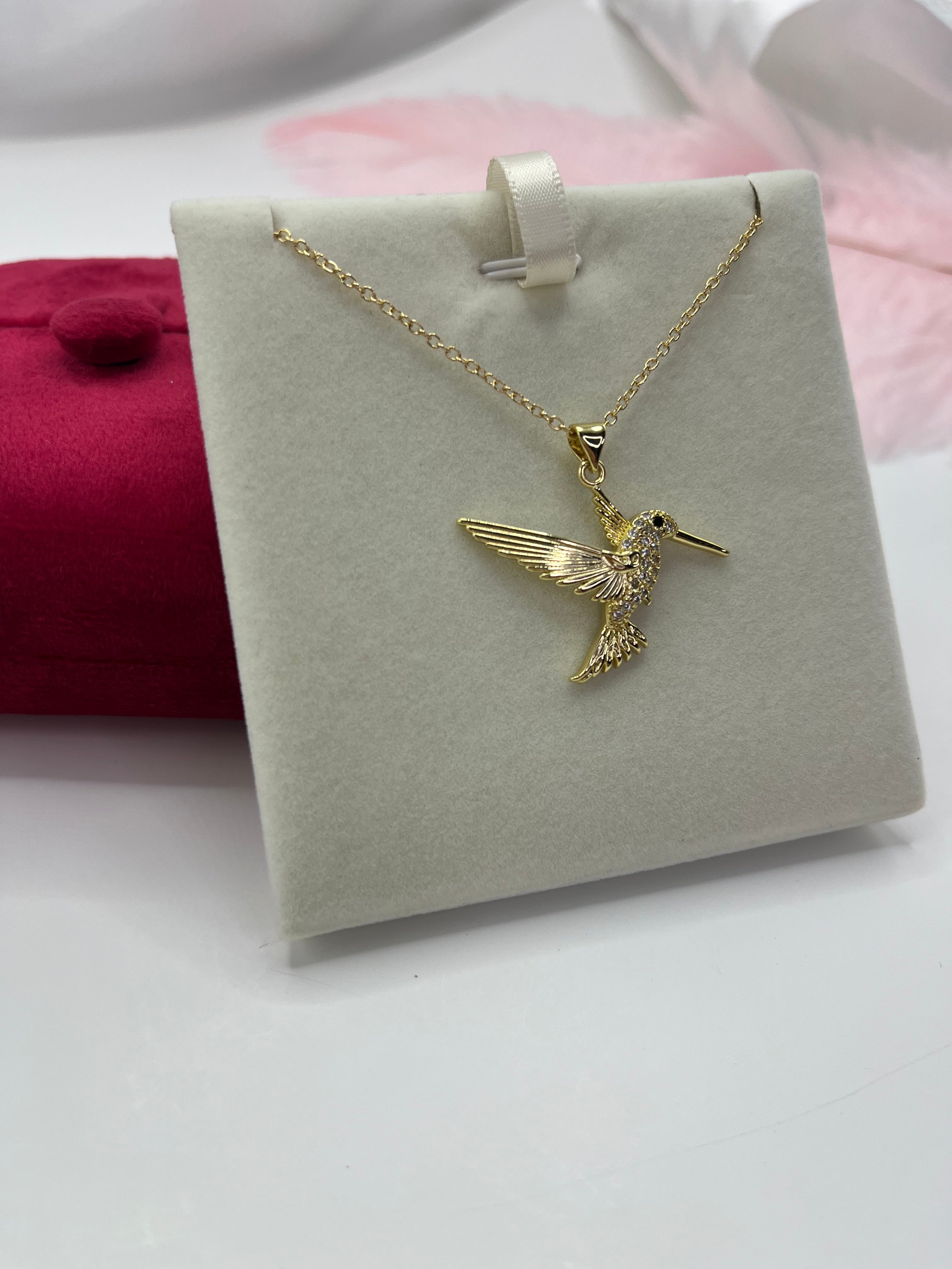 Hummingbird Necklace, Real 18K Gold Plated