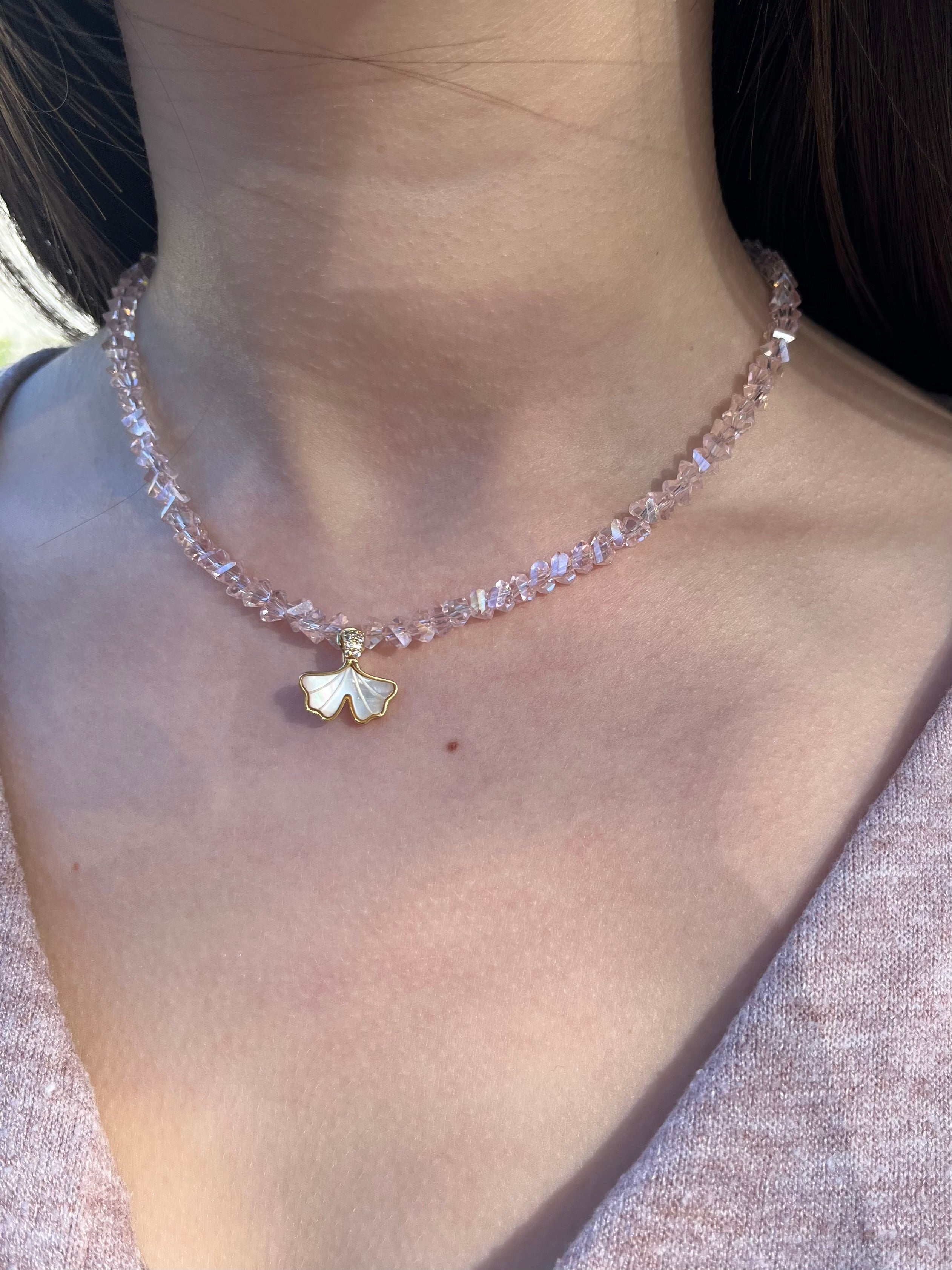 Crystal Glass Bead Choker: 18K Gold Pendant Mermaid Tail