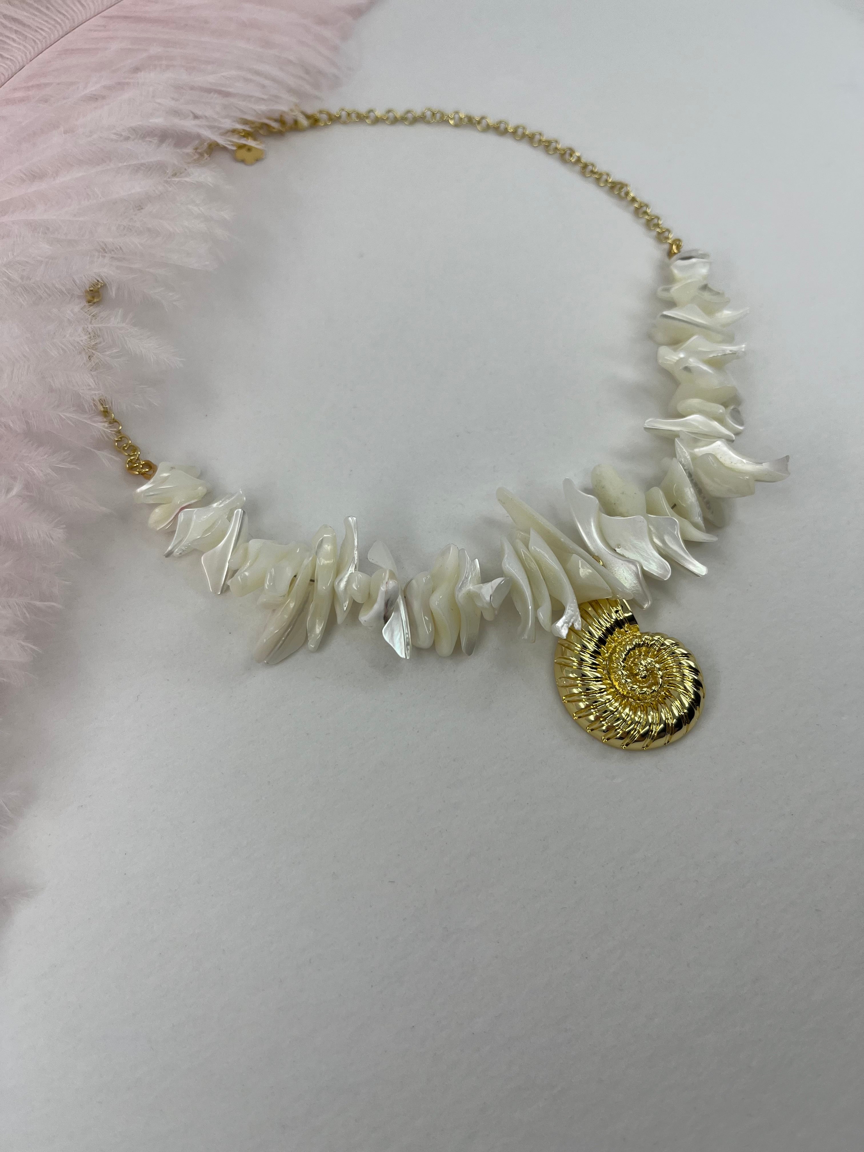 Natural Trochid Shell Necklace with Conch Charm, 18K Gold Plated