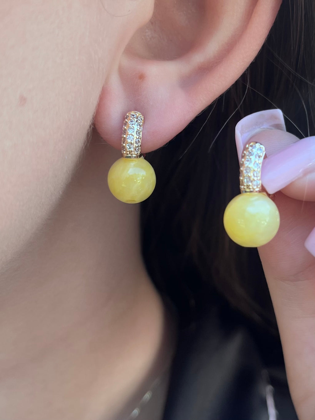 Natural yellow Jade Gold Zirconia Earrings