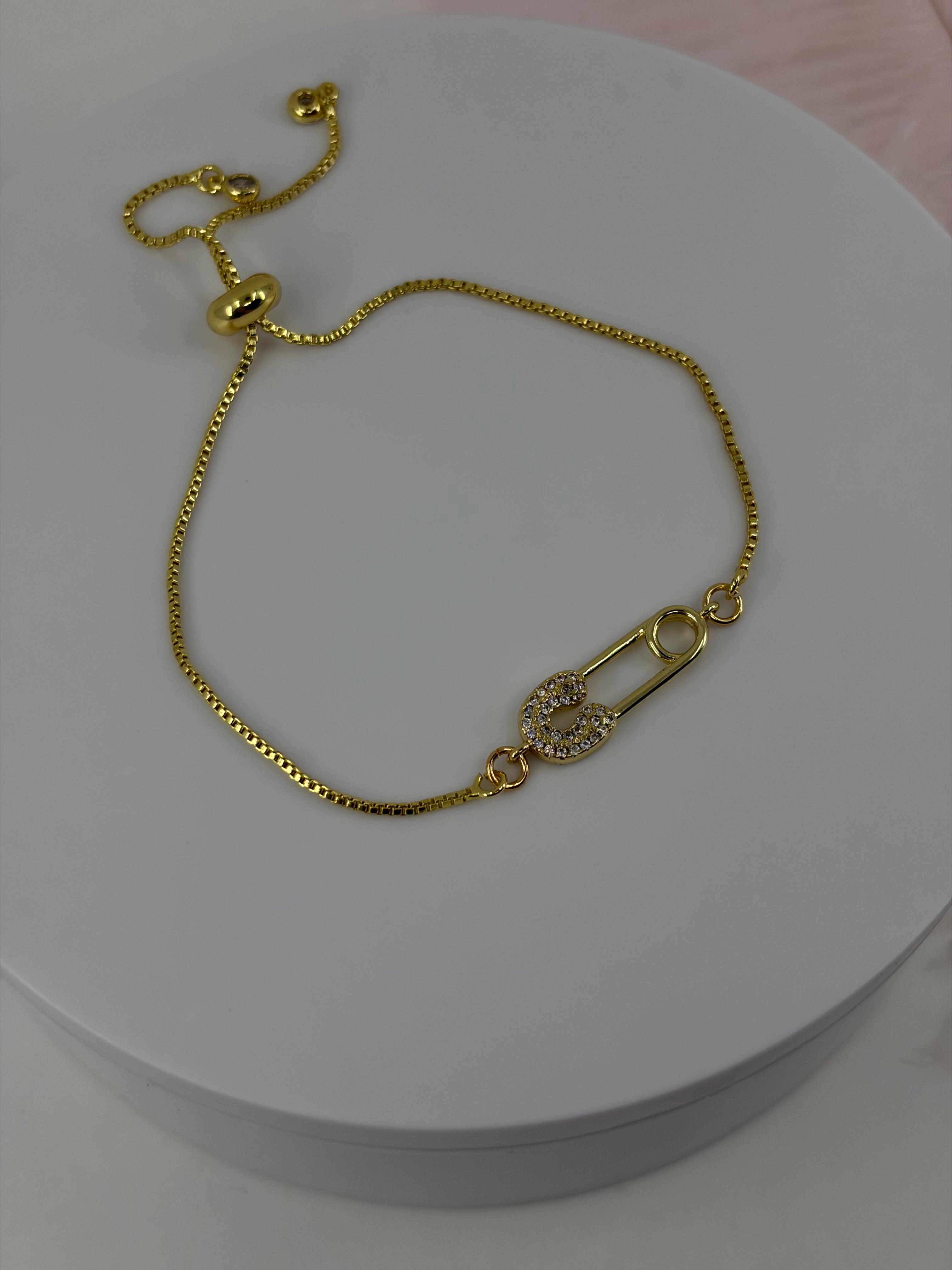 Zirconia safety pin bracelet with slider chain