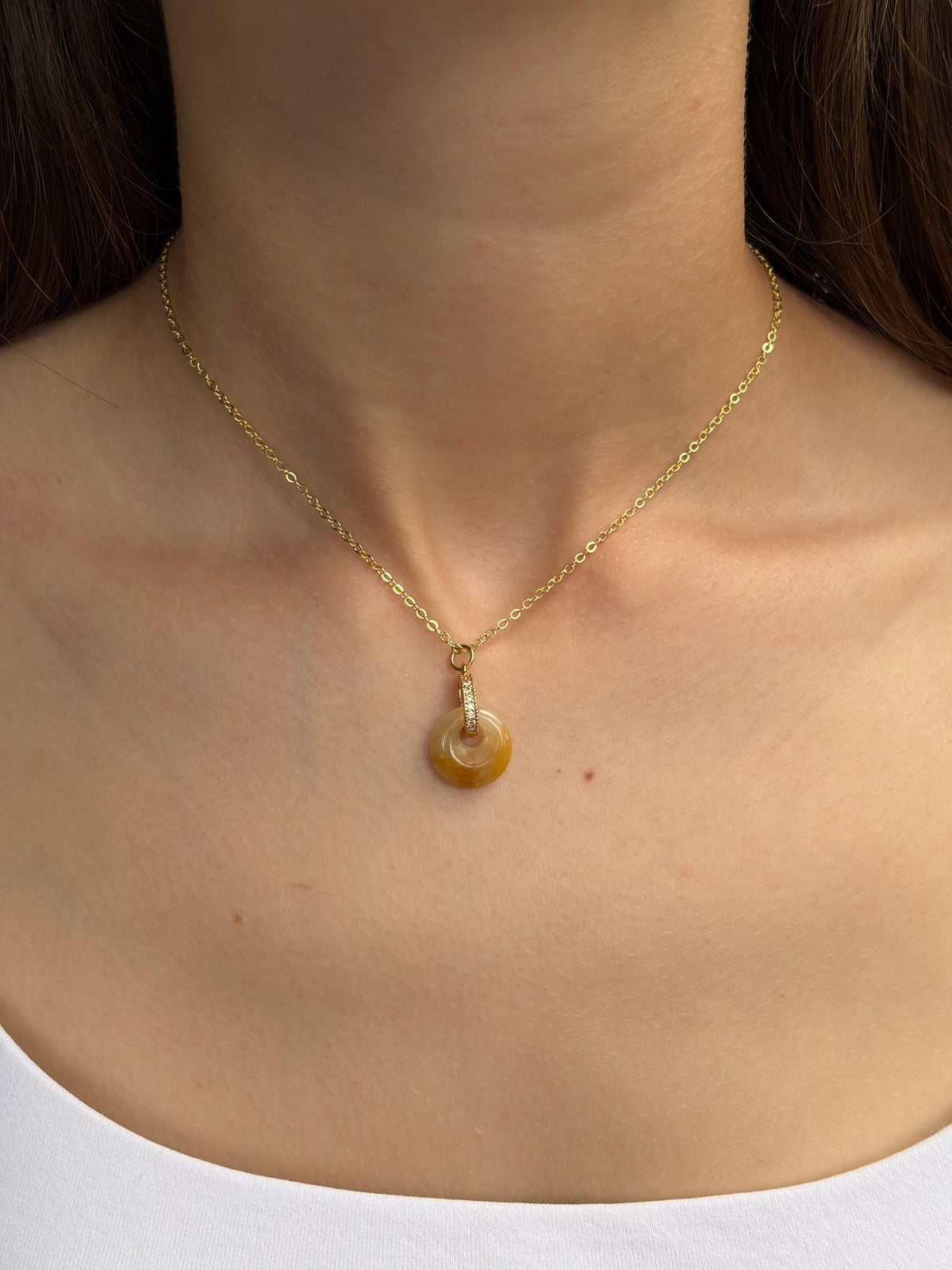 Yellow Jade Donut Earrings and Necklace, 18K Gold Plated